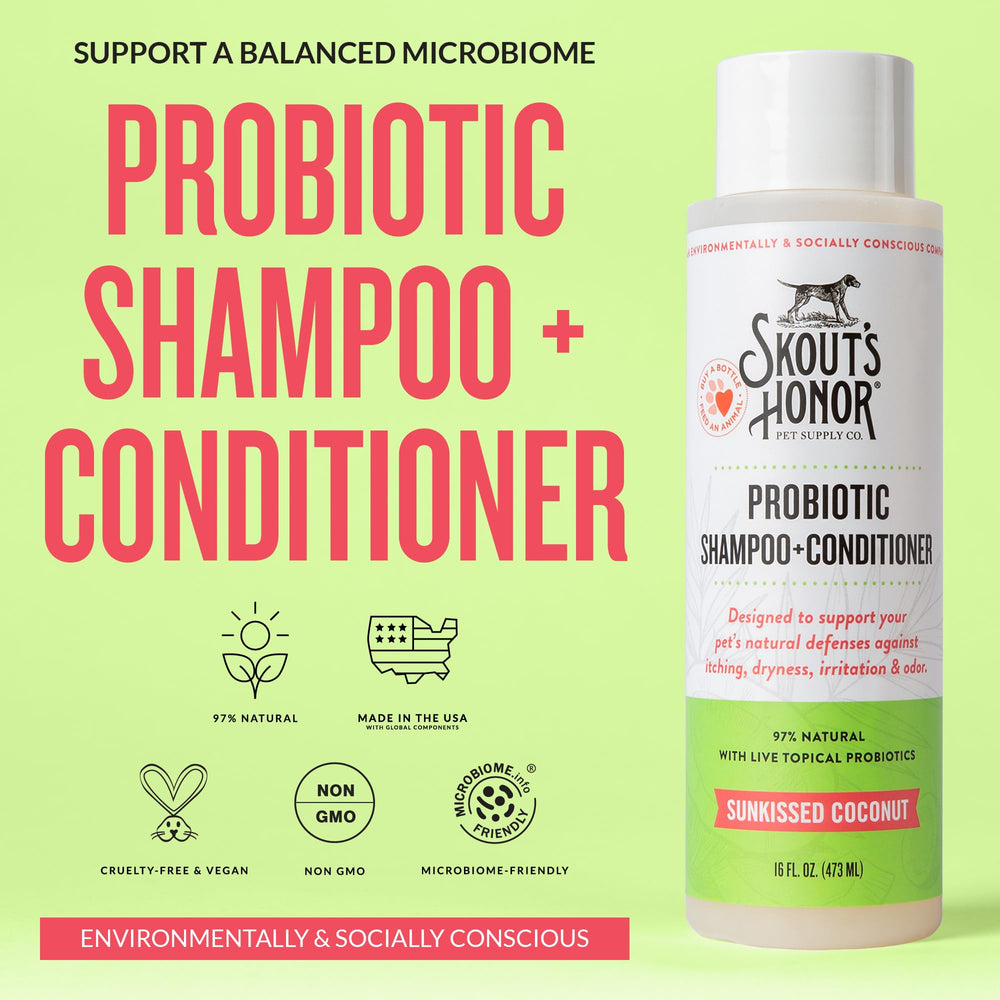 Skout's Honor probiotic dog shampoo avocado oil omega-3s nourishing coats