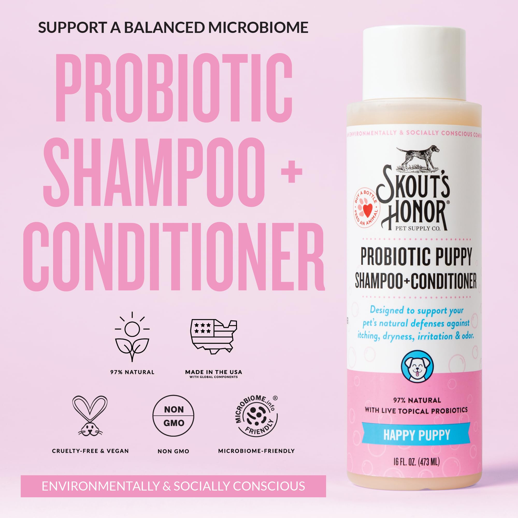Skout's Honor probiotic dog shampoo foamy lather provides gentle cleansing for muddy paws