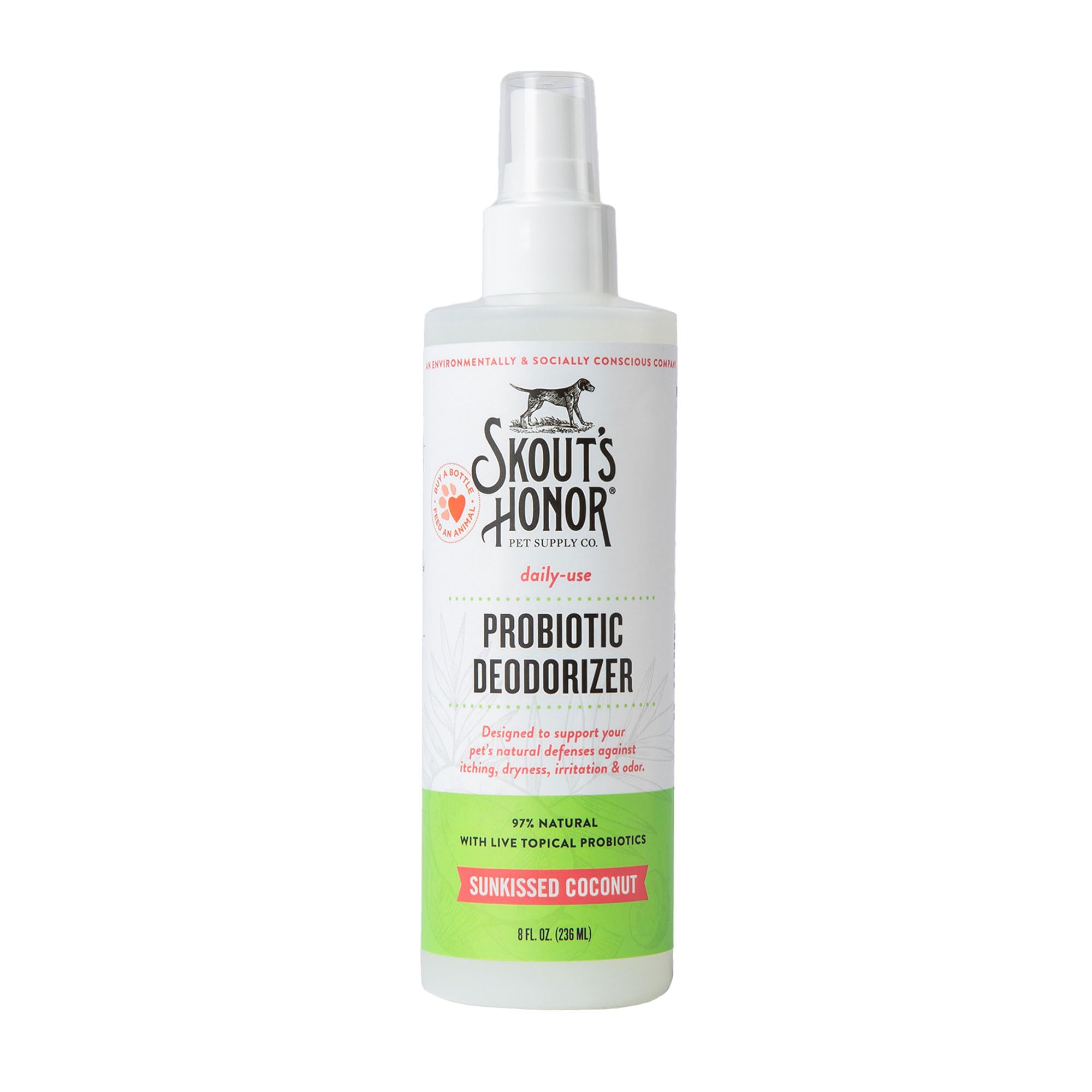 Skout's Honor probiotic pet deodorizer spray bottle for daily freshness