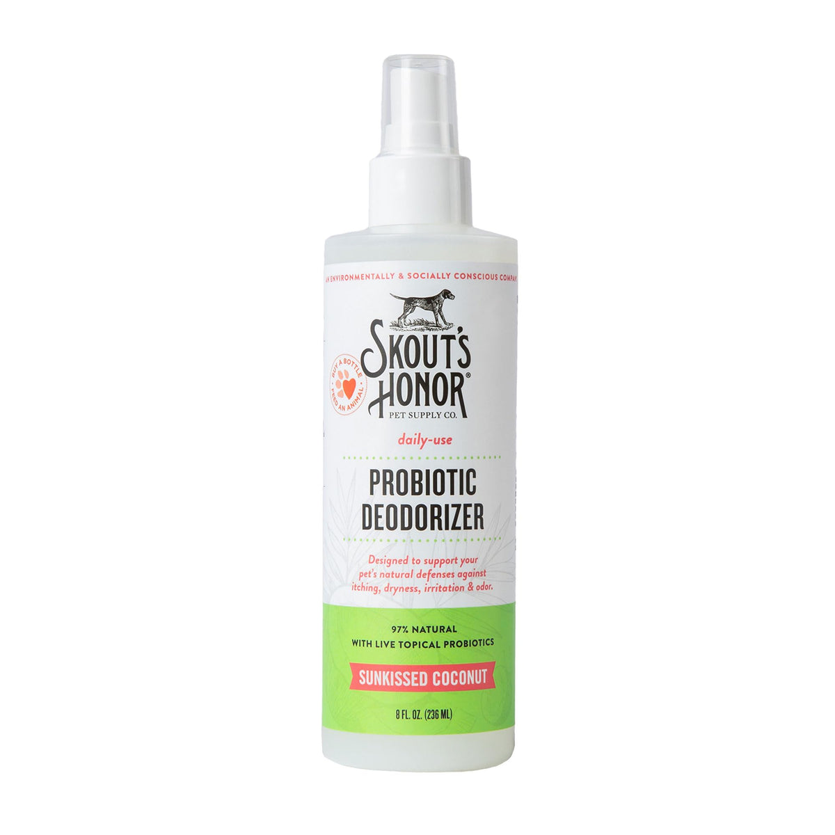 Skout's Honor probiotic pet deodorizer spray bottle for daily freshness