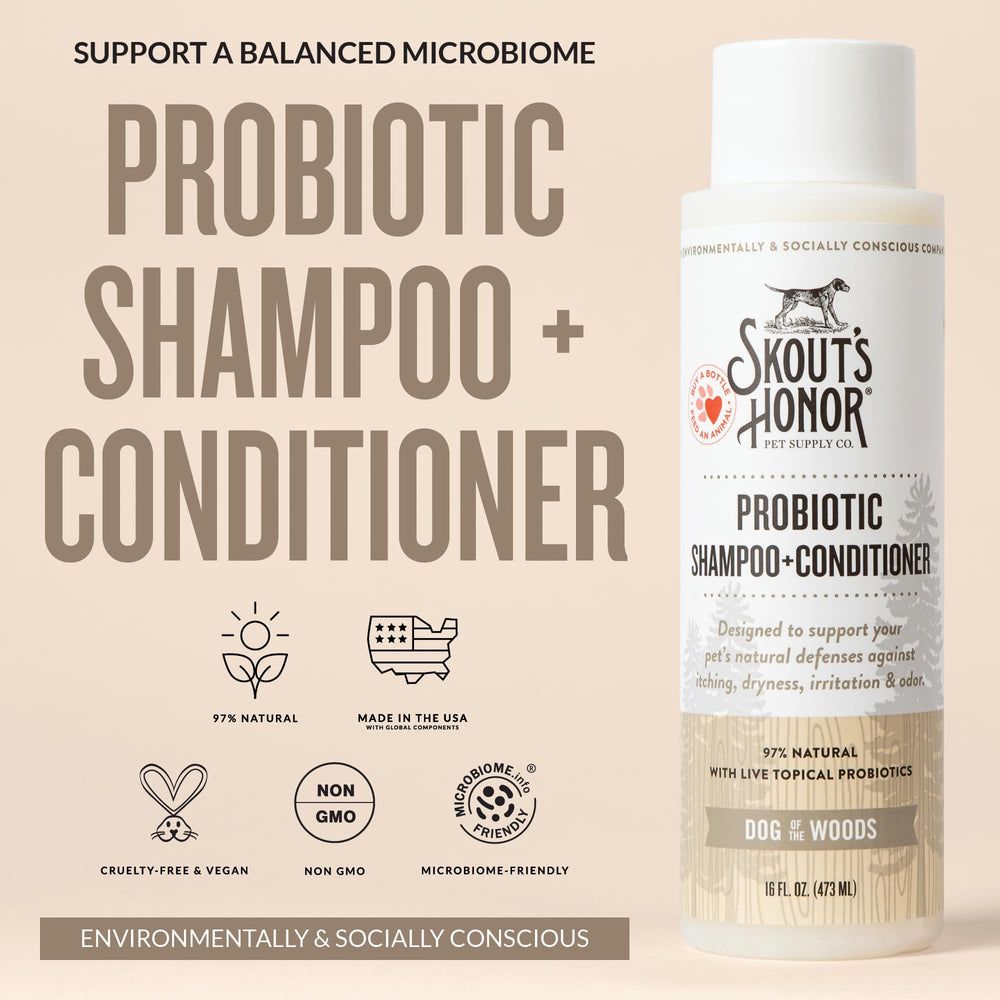 Skout's Honor probiotic shampoo foamy lather cleanses while leaving fur silky and soft.