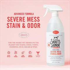 SKOUT'S HONOR Severe Mess Odor Remover used on upholstery to refresh fibers