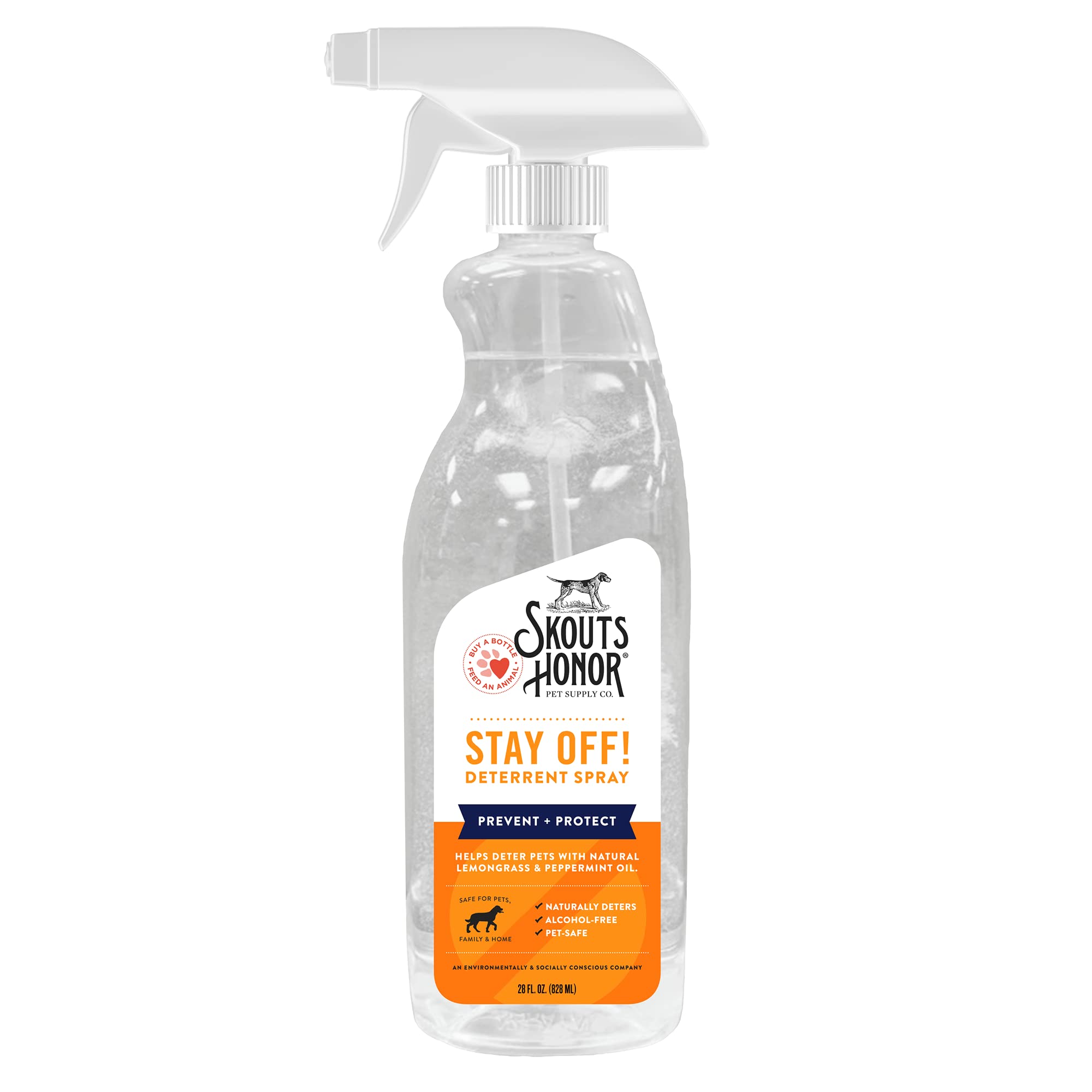 Skout's Honor Stay Off bottle demonstrates a natural lemongrass and peppermint deterrent