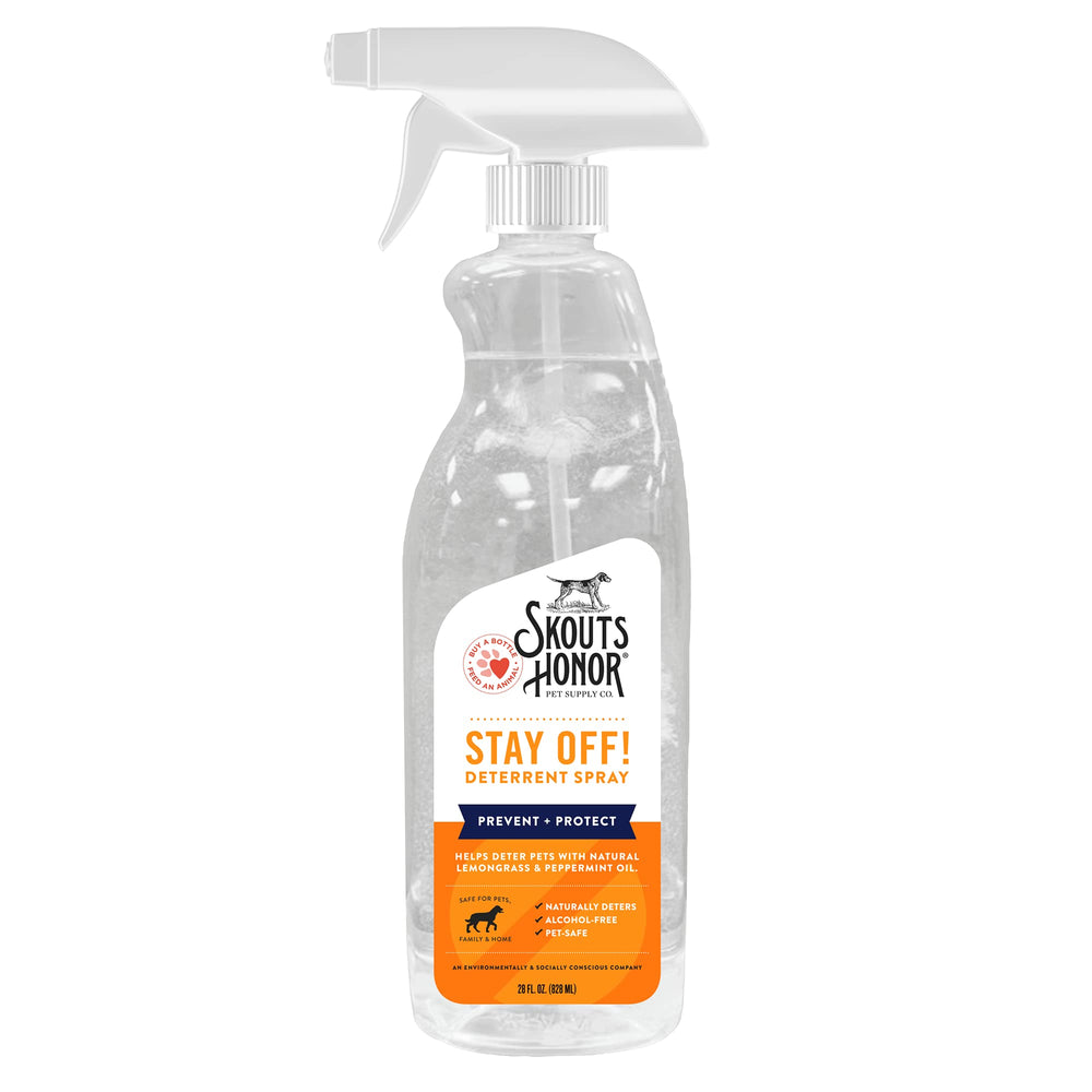 Skout's Honor Stay Off bottle demonstrates a natural lemongrass and peppermint deterrent