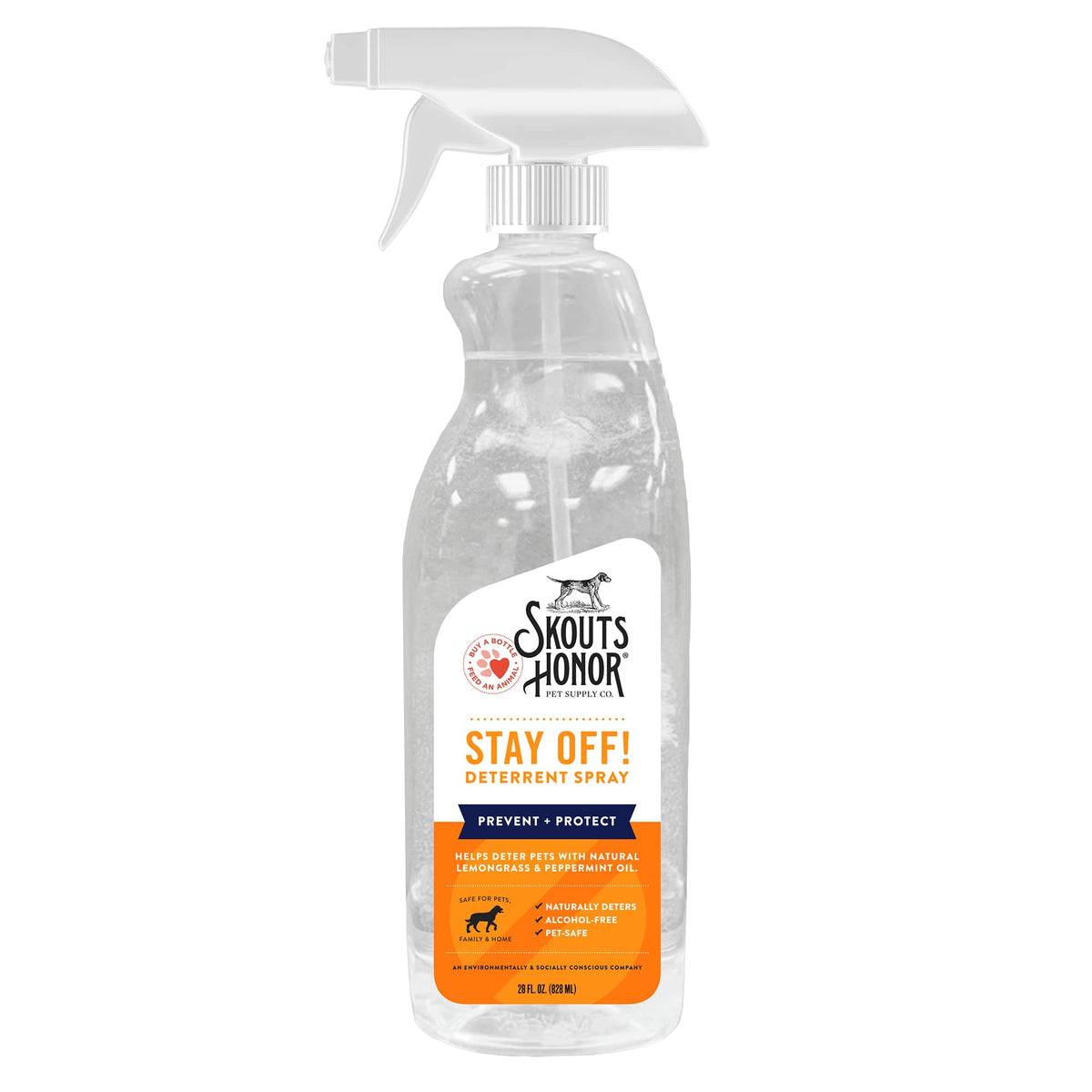 Skout's Honor Stay Off bottle demonstrates a natural lemongrass and peppermint deterrent