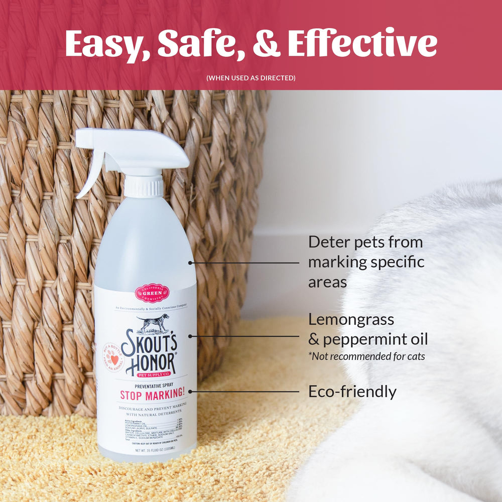 Skout's Honor Stop Marking ingredients show lemongrass and peppermint oils.