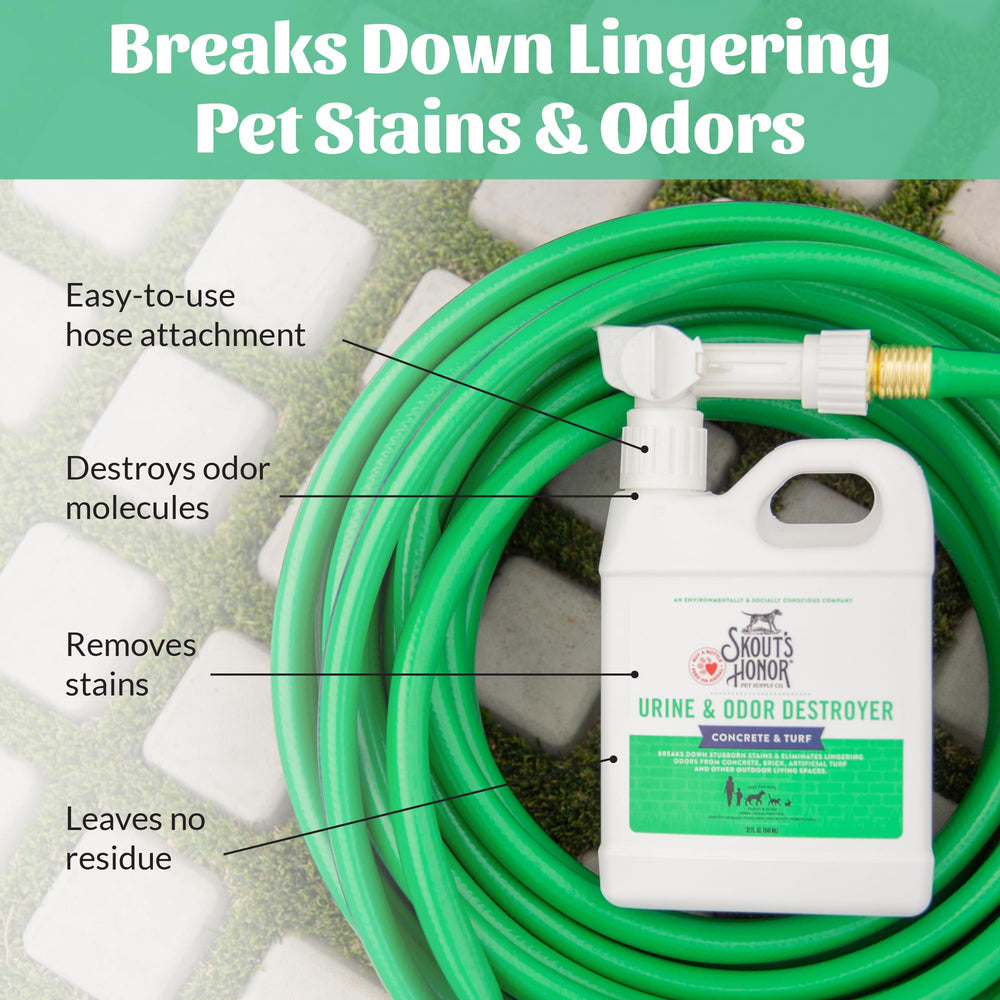 SKOUT'S HONOR urine destroyer in outdoor spaces showing coverage on patios and driveways.