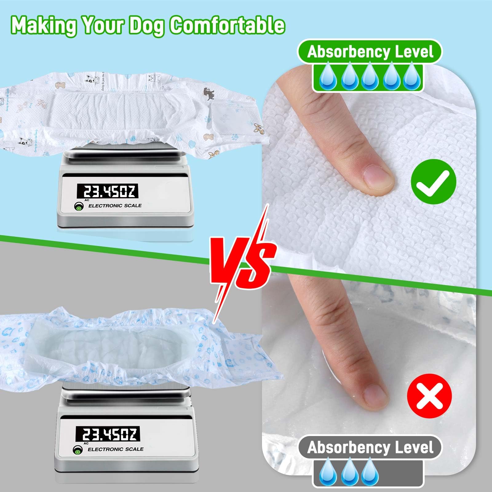 SkyLion dog diapers small with moisture-wicking liner for fast dampness absorption.