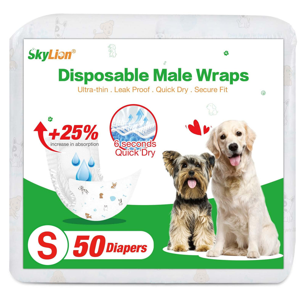 SkyLion dog diapers small with wrap-on design for secure fit and leak protection.