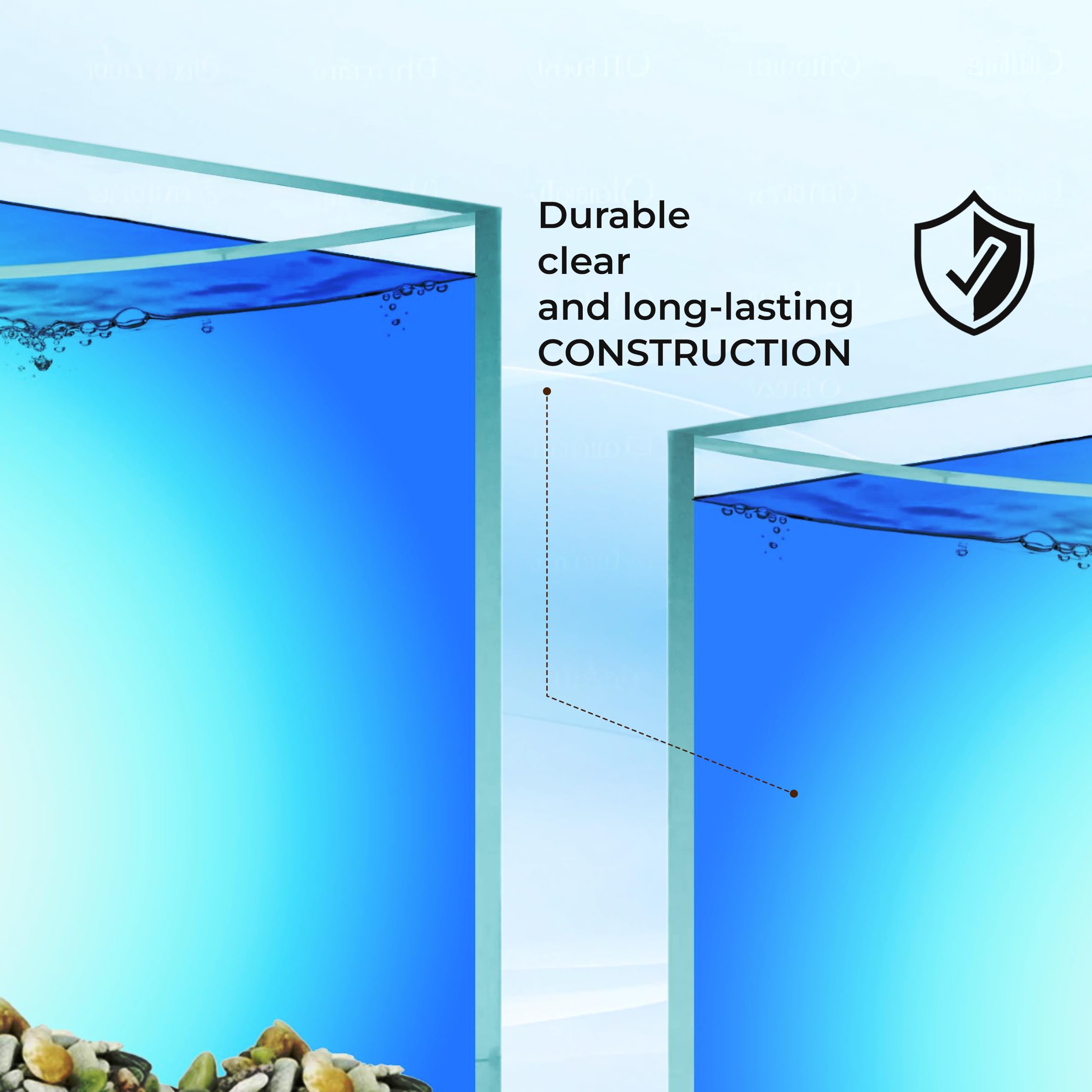 Skywin Corner Fish Tank corner-setup demonstrates seamless edges and modern look.