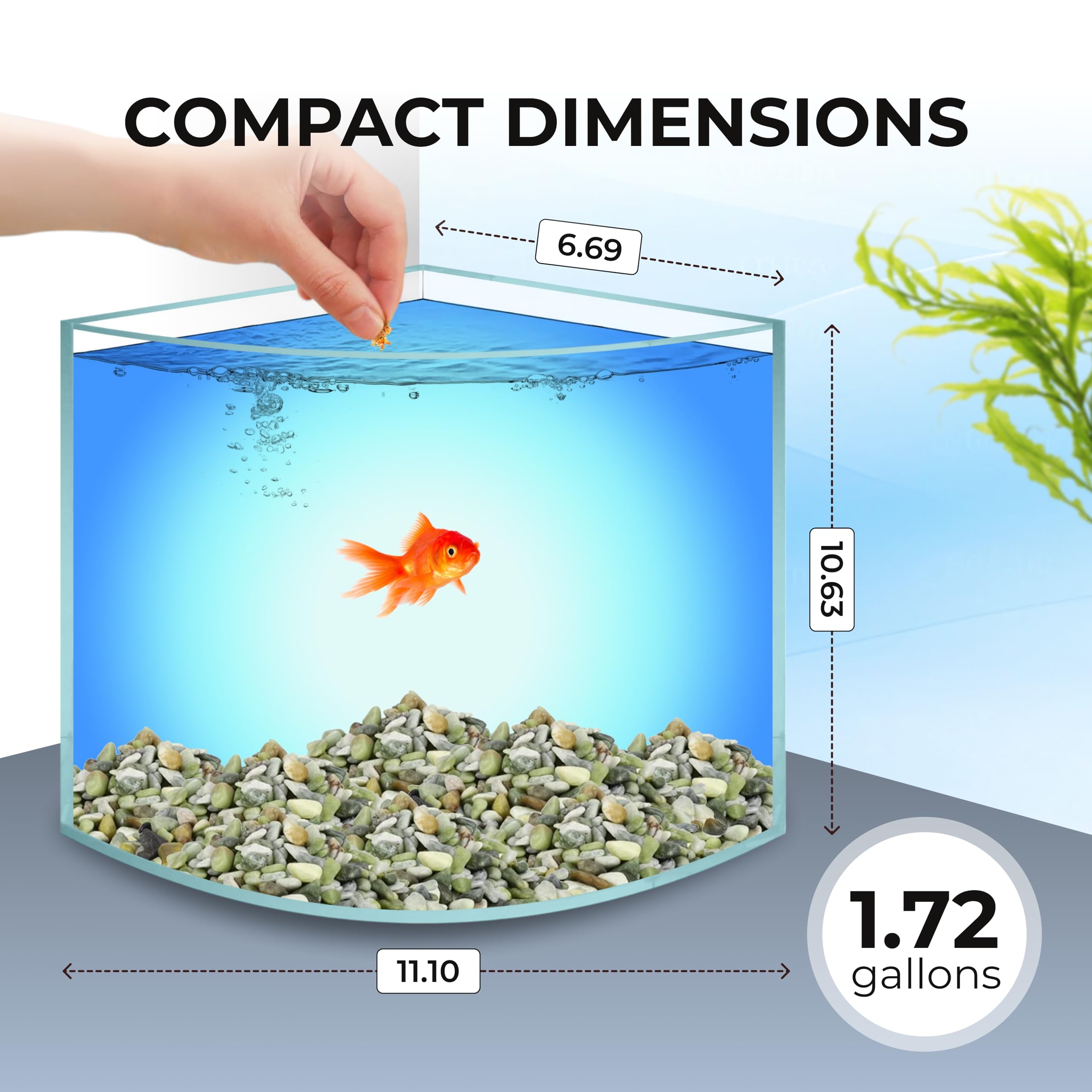 Skywin Corner Fish Tank side view shows compact footprint ideal for desks and cabinets.