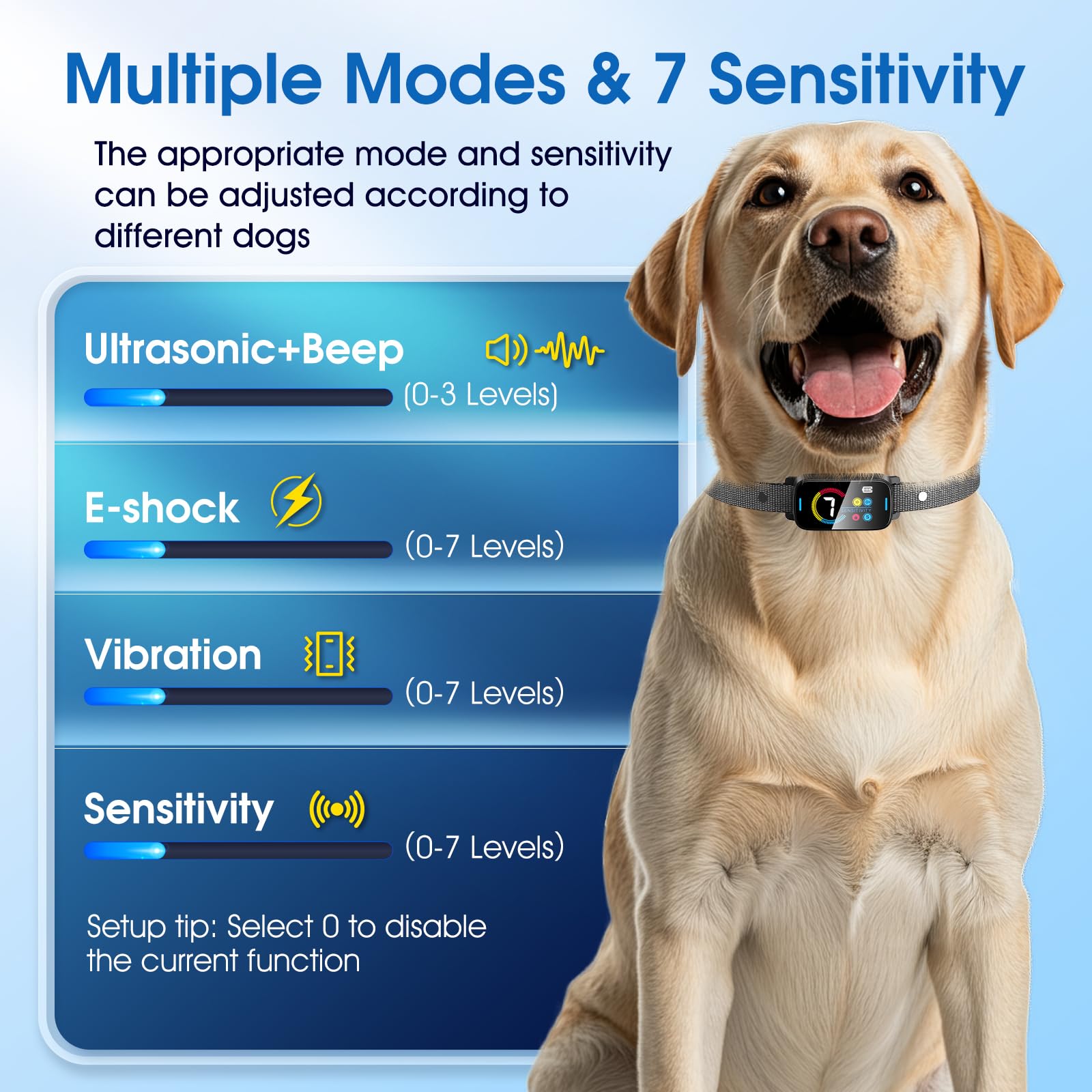 SLAYKAM Ultrasonic Bark Collar close-up highlights compact, lightweight design.