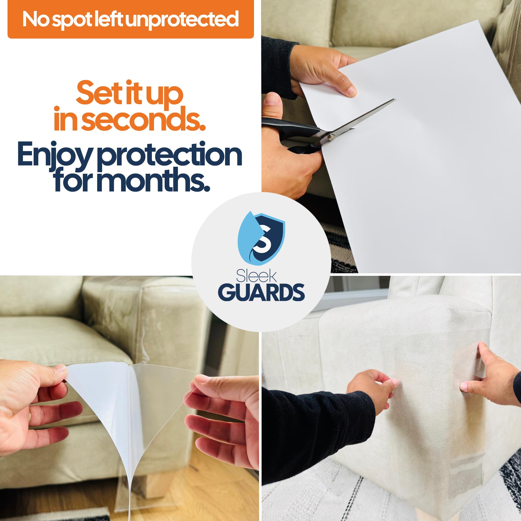 Sleek Guards sofa armrest application demonstrating discreet deterrent on edge.