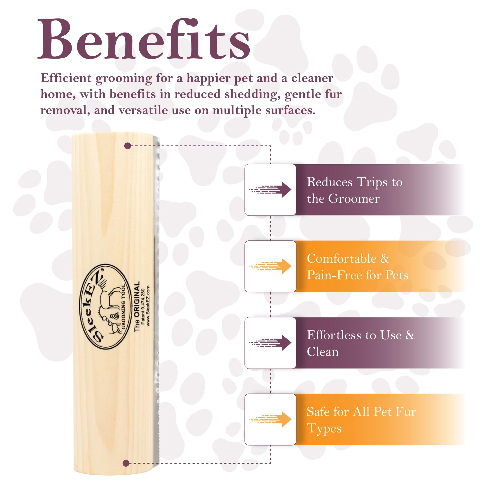SleekEZ reusable easy-cleanup design with fur clinging to comb.