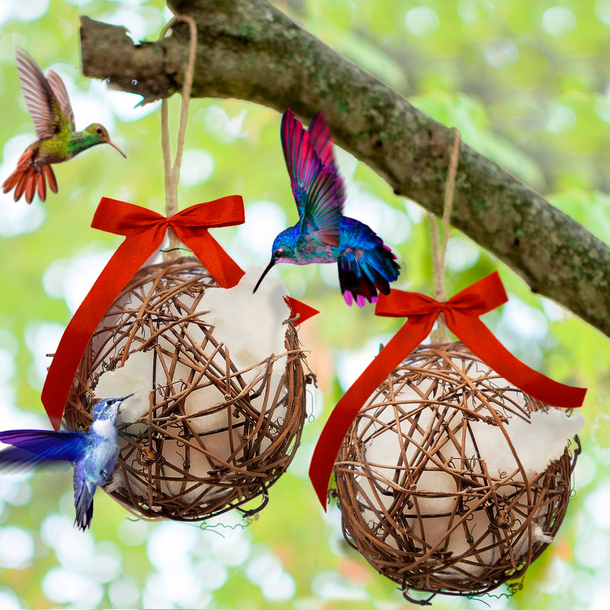 Slivche hummingbird nesters closeup of natural rattan ball for nesting