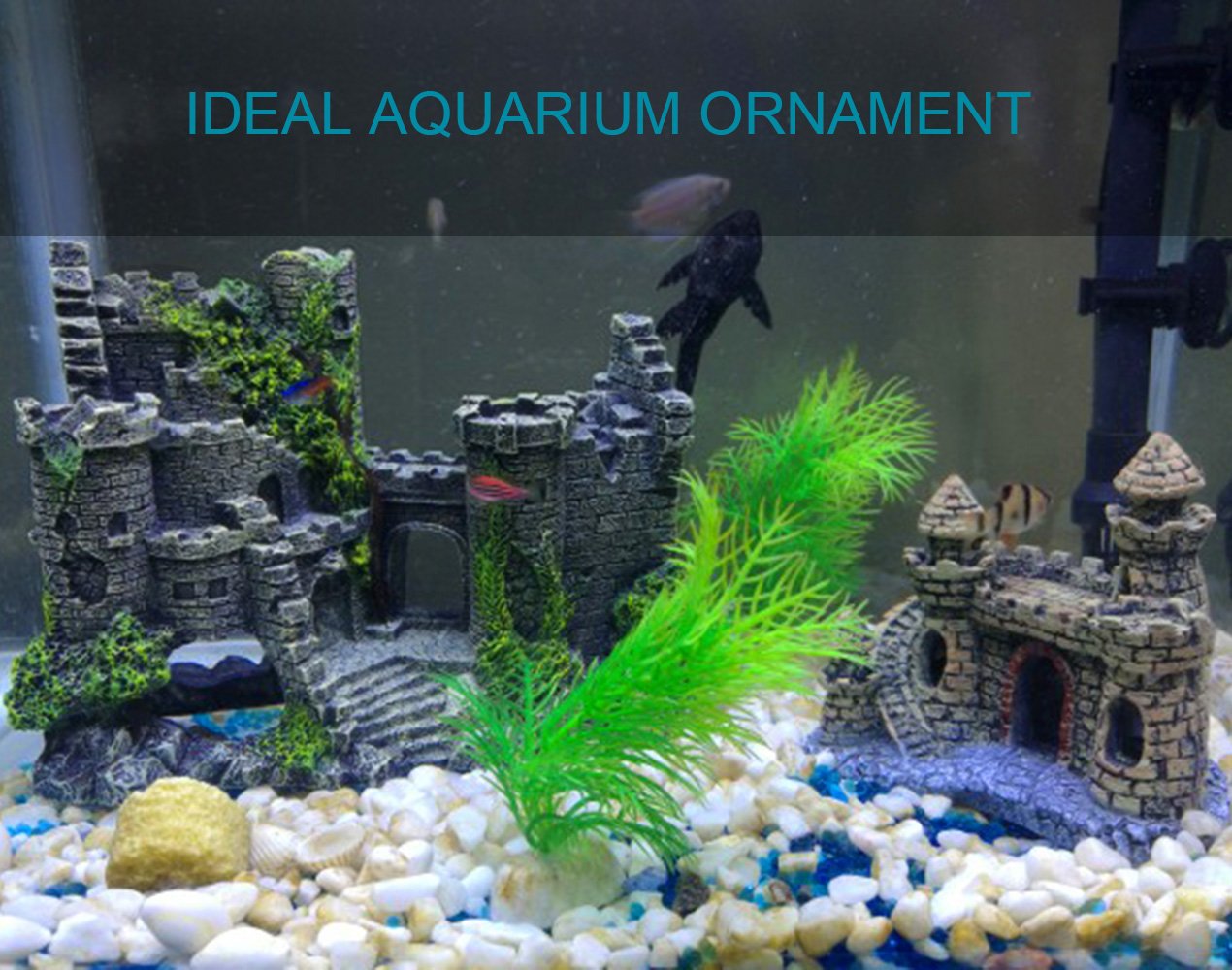 SLOCME Aquarium Castle Ornament inside tank provides shelter and visual habitat for fish