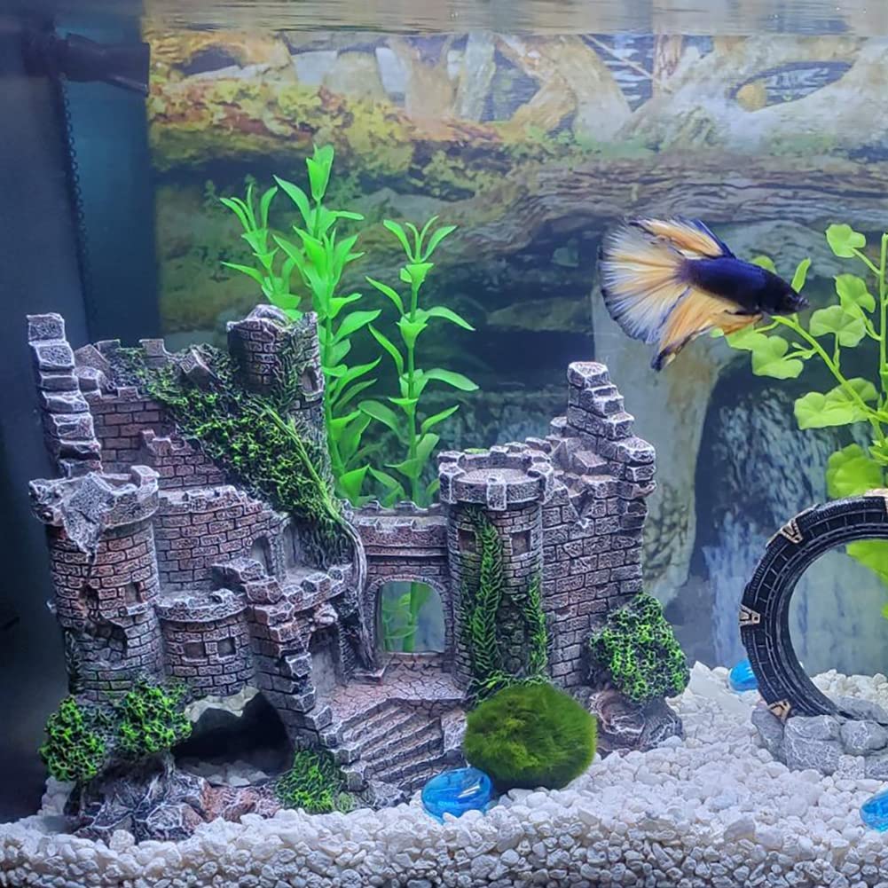 SLOCME Aquarium Castle Ornament side view shows double-sided design for flexible placement