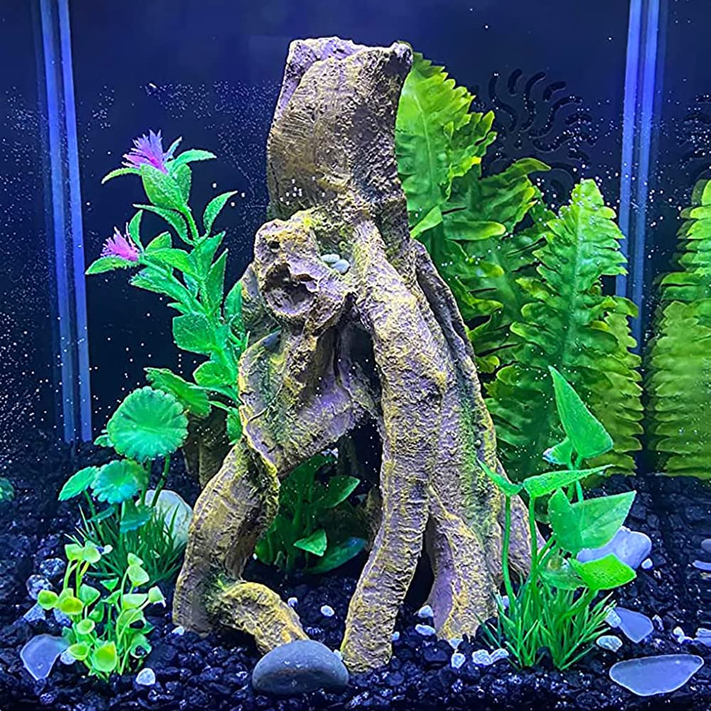 SLOCME Aquarium Resin Wood Trunk ornament holes view highlights hiding spots for shy fish.