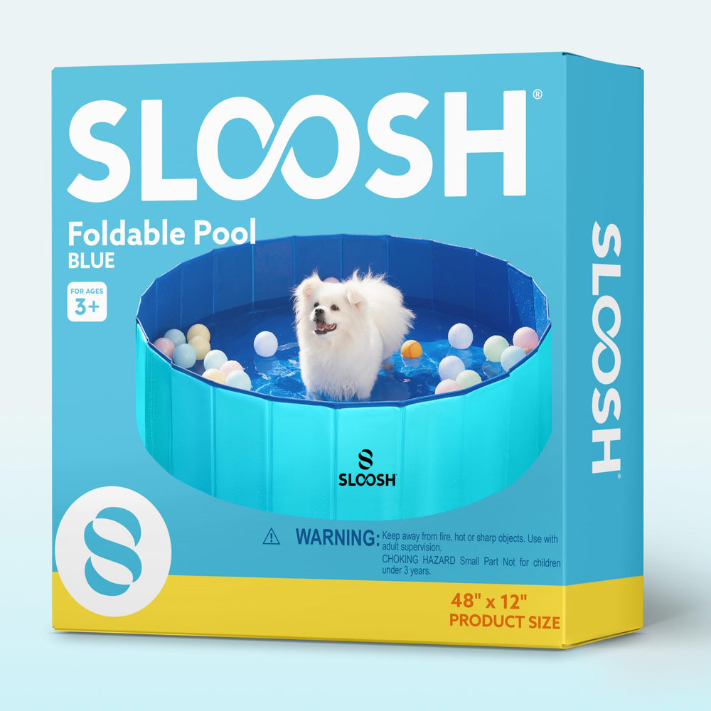 Sloosh foldable dog kiddie pool 48x12 inch dimensions highlight generous splash space.