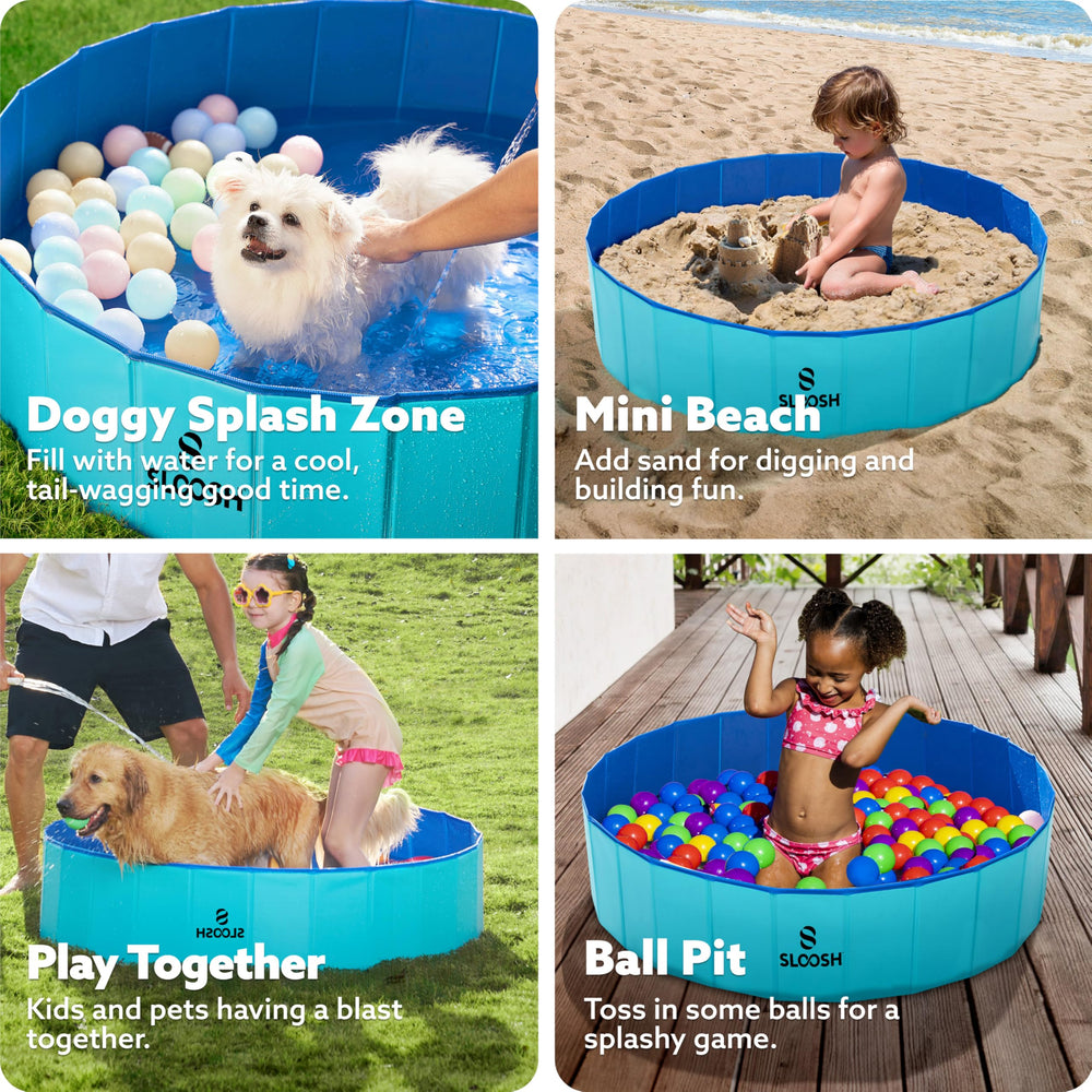 Sloosh foldable dog kiddie pool for indoor kids ball pit and pet cooling.
