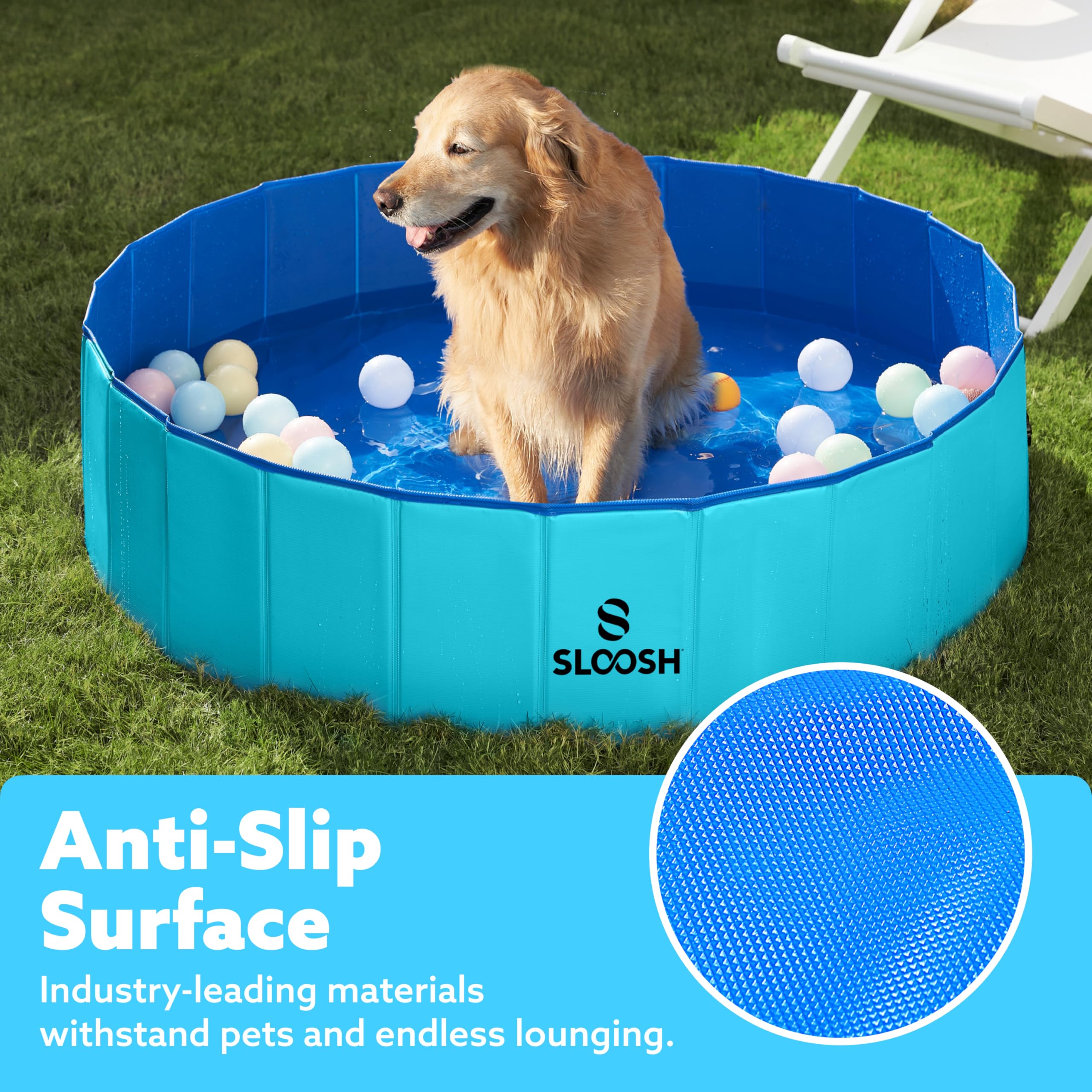 Sloosh foldable dog kiddie pool portable for travel and camping with pets.