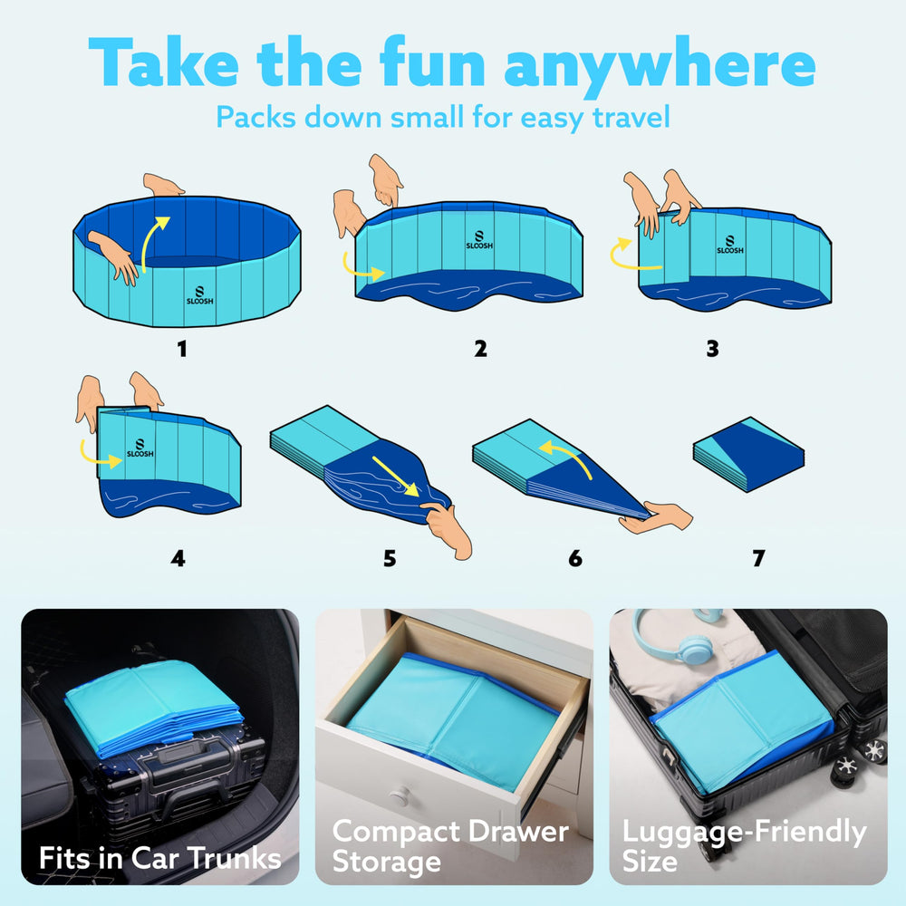 Sloosh foldable dog kiddie pool water-filled setup ideal for outdoor playtime.