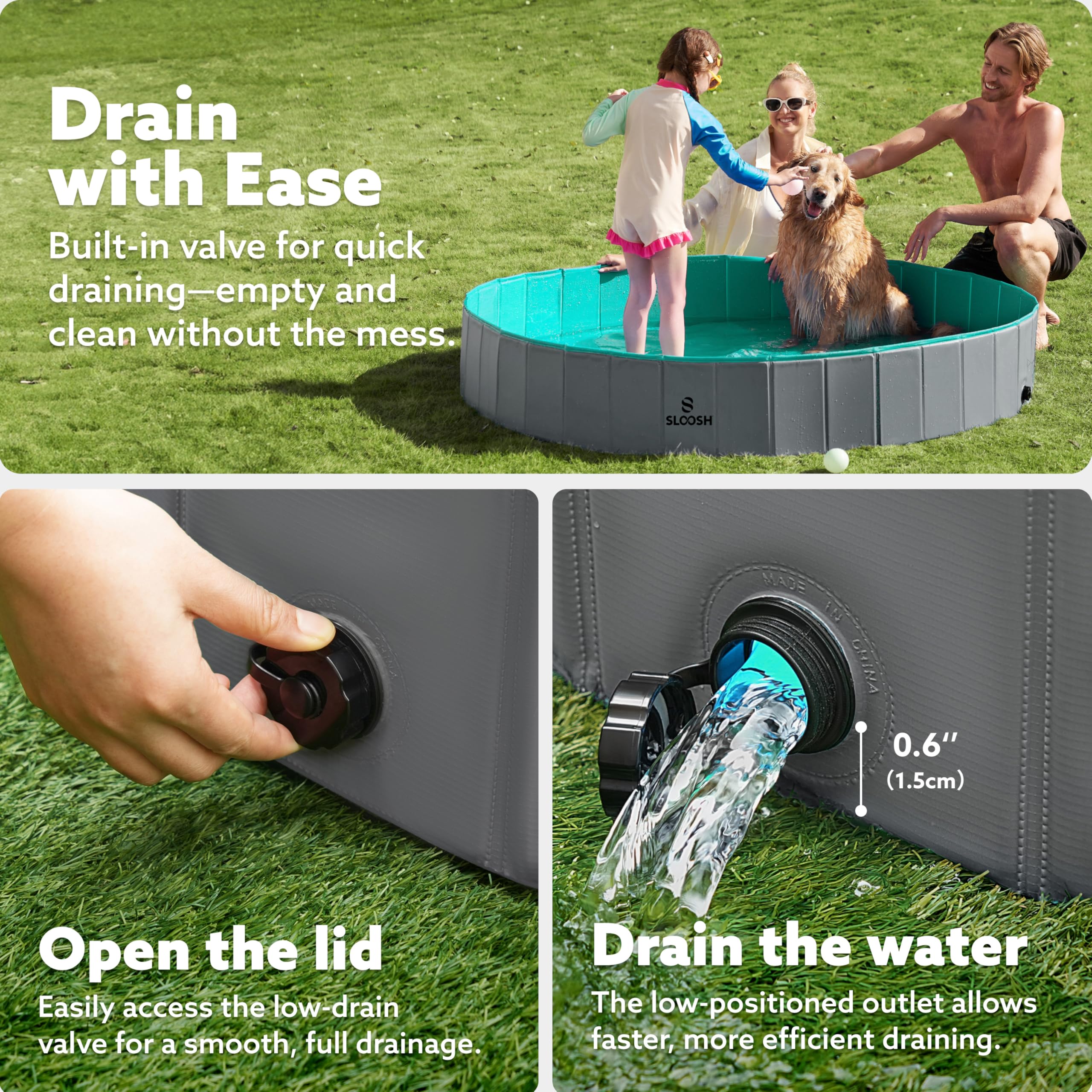 Sloosh foldable dog pool folded storage - compact and portable.