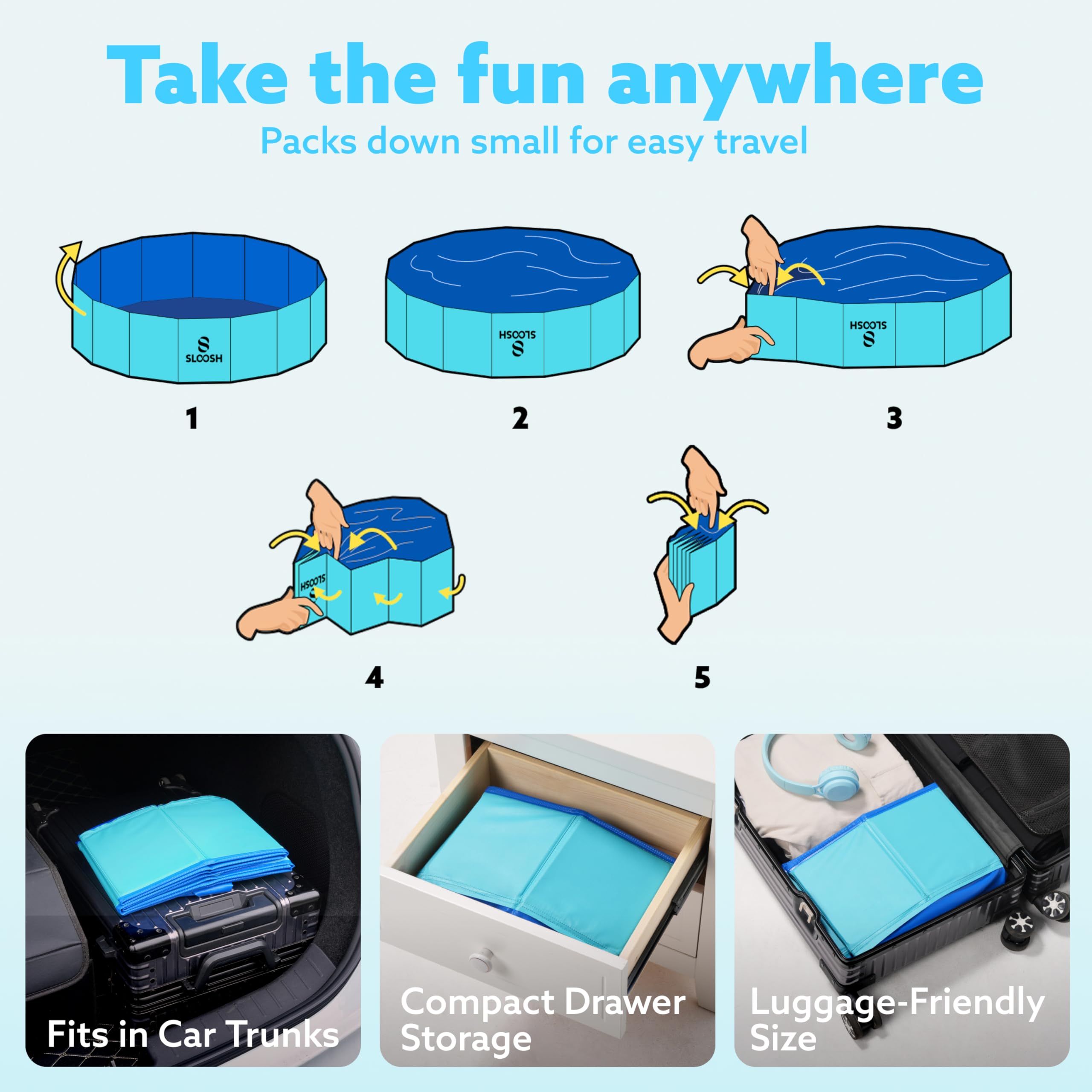 Sloosh Foldable Dog Pool in backyard setup supports outdoor family fun