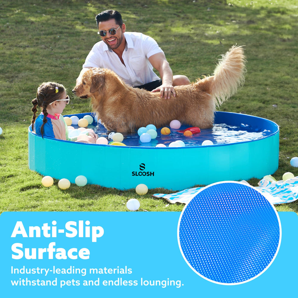Sloosh Foldable Dog Pool easy-setup demonstrates no-pump setup for quick backyard fun.