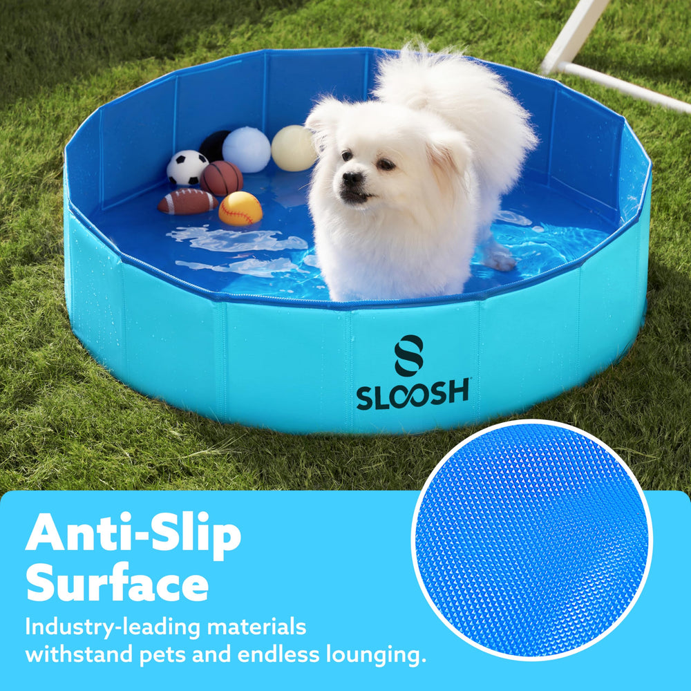 Sloosh Foldable Dog Pool folded for compact storage and travel