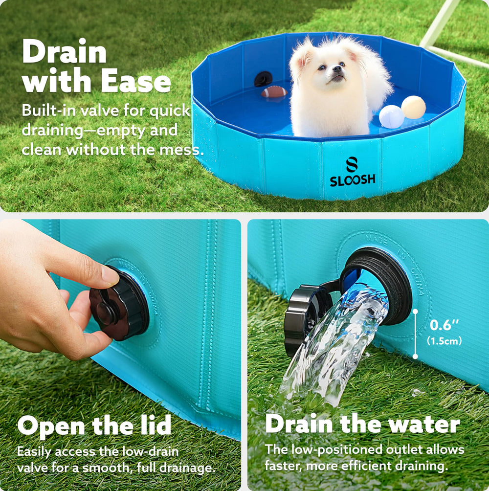 Sloosh Foldable Dog Pool open setup demonstrates quick unfolding and water-ready convenience
