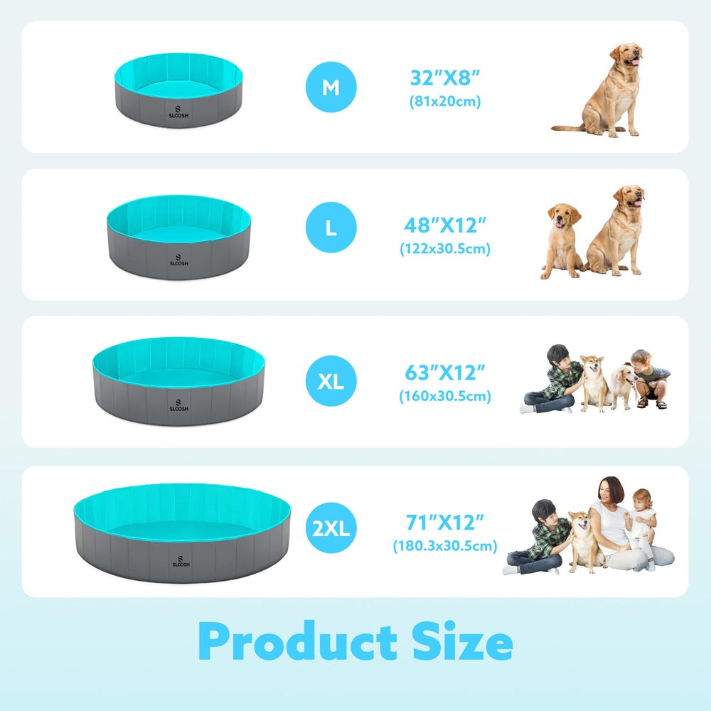 Sloosh foldable dog pool outdoor backyard setup for pets and family.