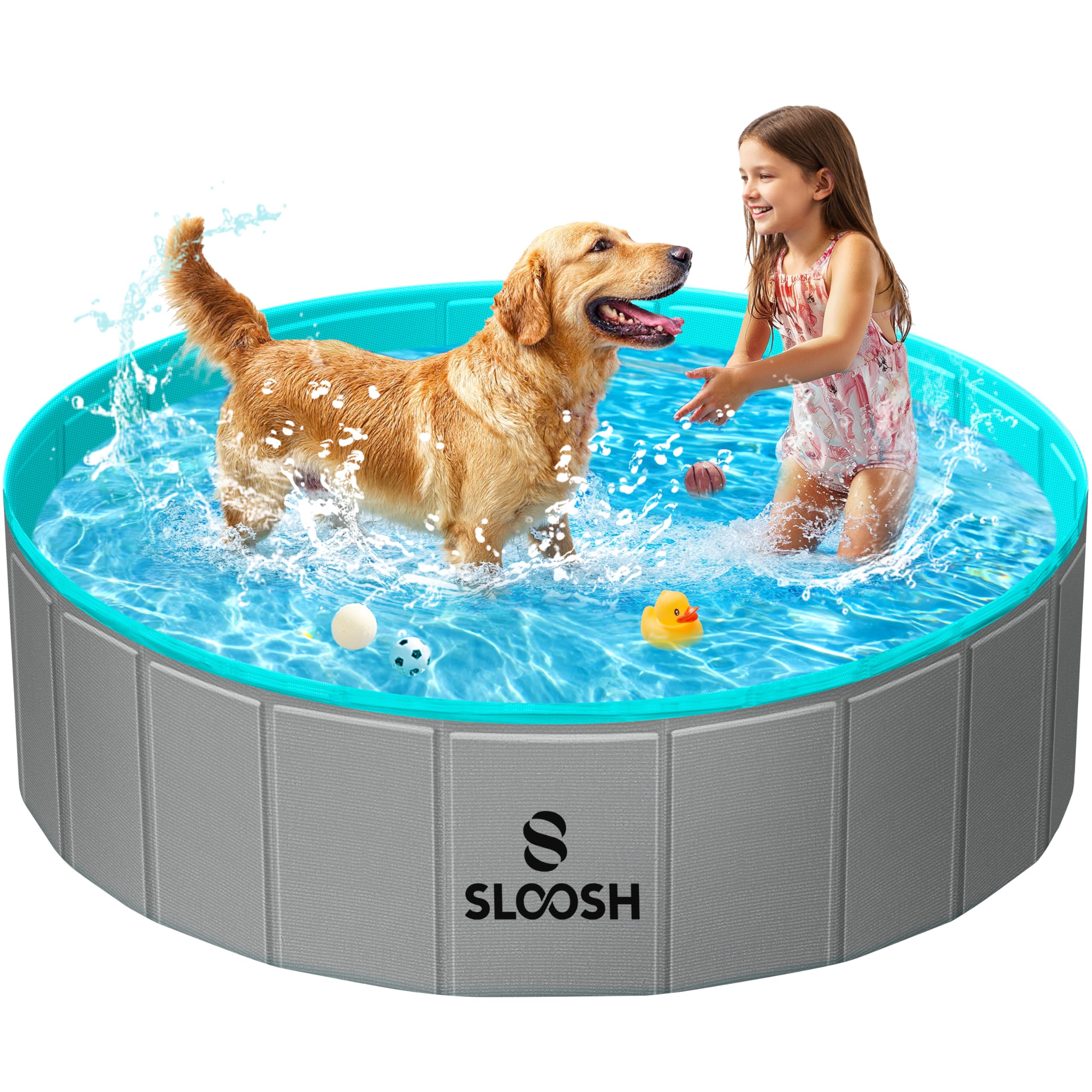 Sloosh foldable dog pool setup shows quick drainage and easy assembly