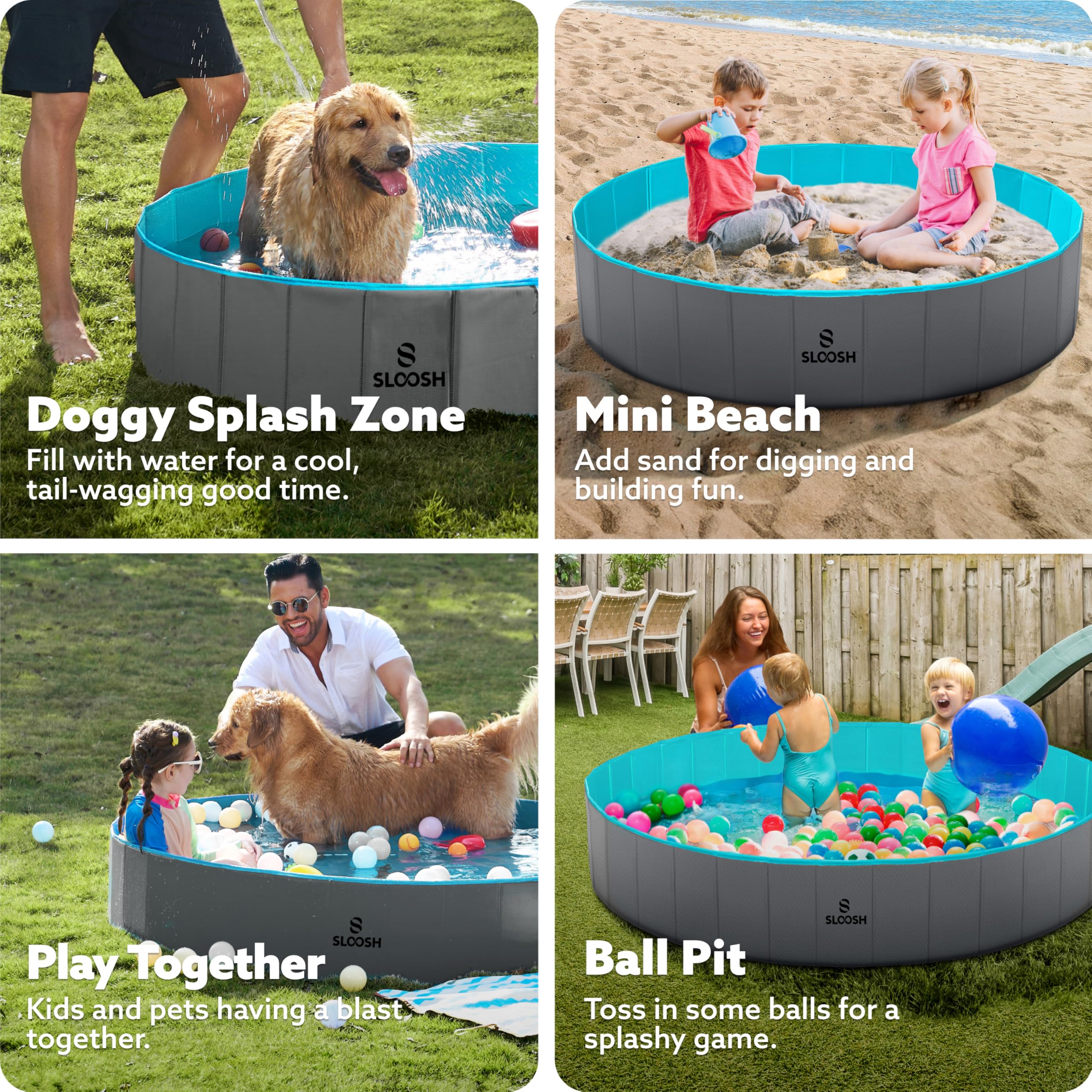 SLOOSH pool serves as pet pool indoors or outdoors for versatile fun.