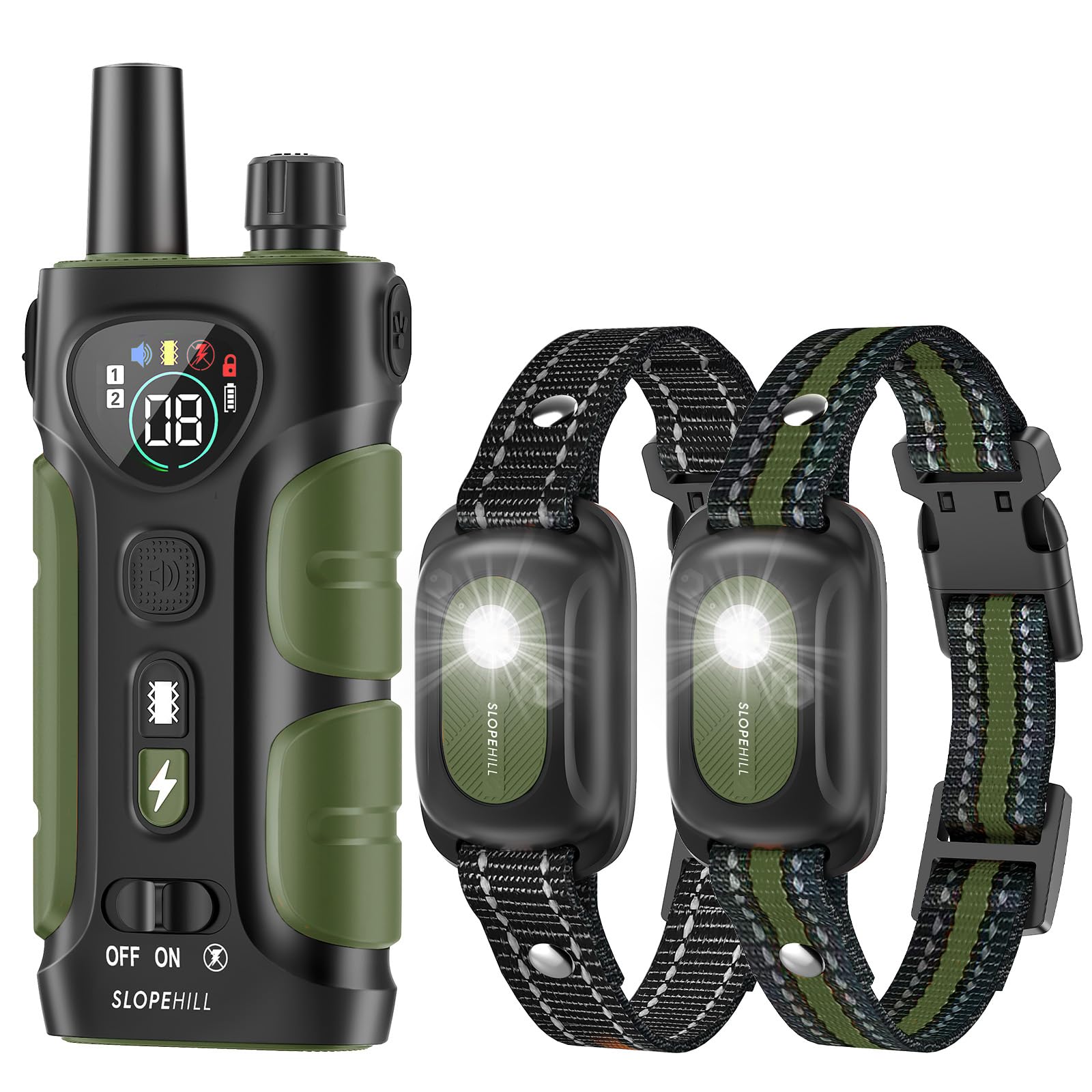 SLOPEHILL dog collar remote shows extended 4200ft range for outdoor training.