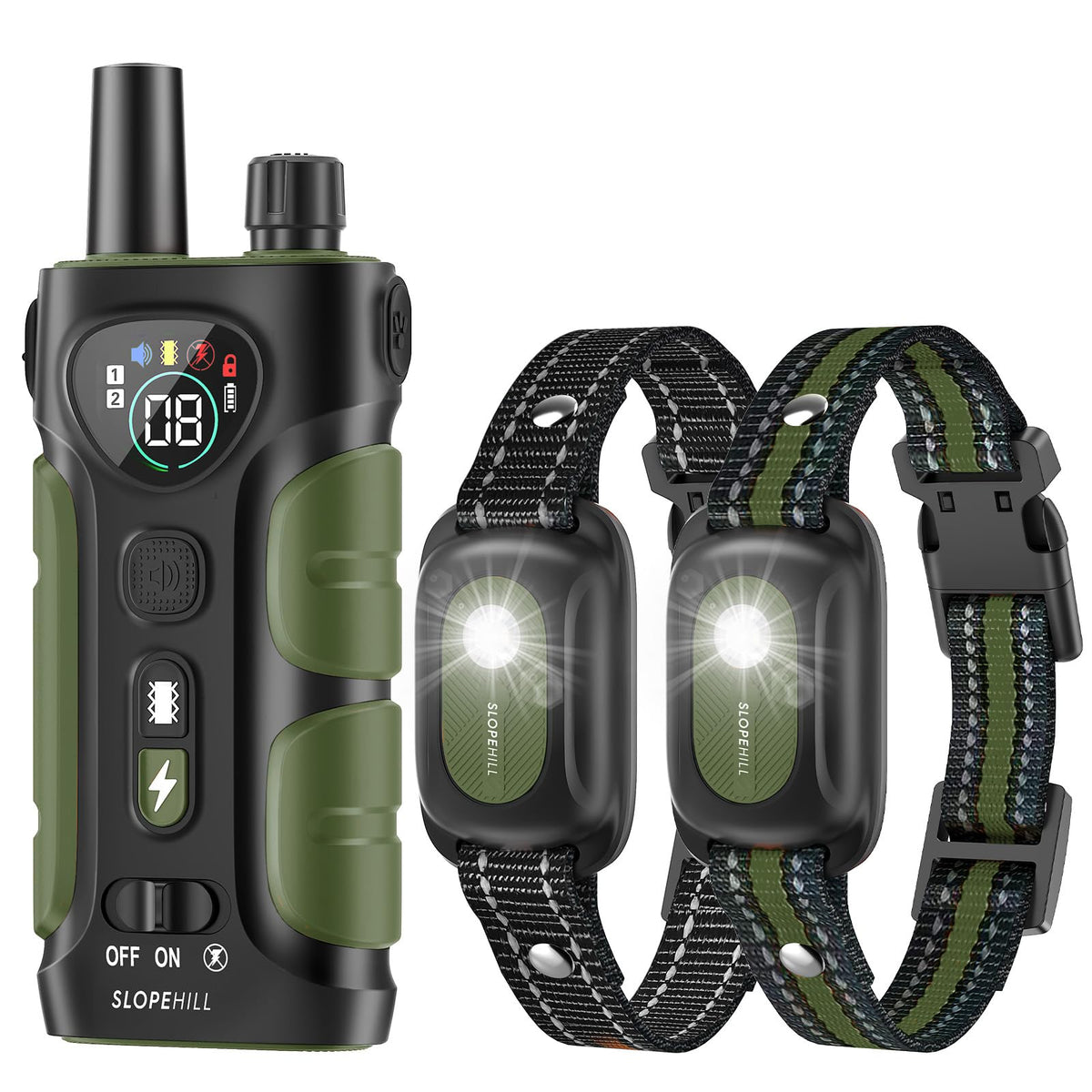 SLOPEHILL dog collar remote shows extended 4200ft range for outdoor training.