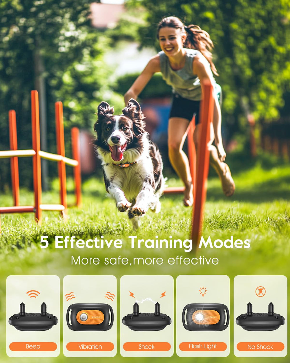 SLOPEHILL dual-channel remote supports training two dogs simultaneously.