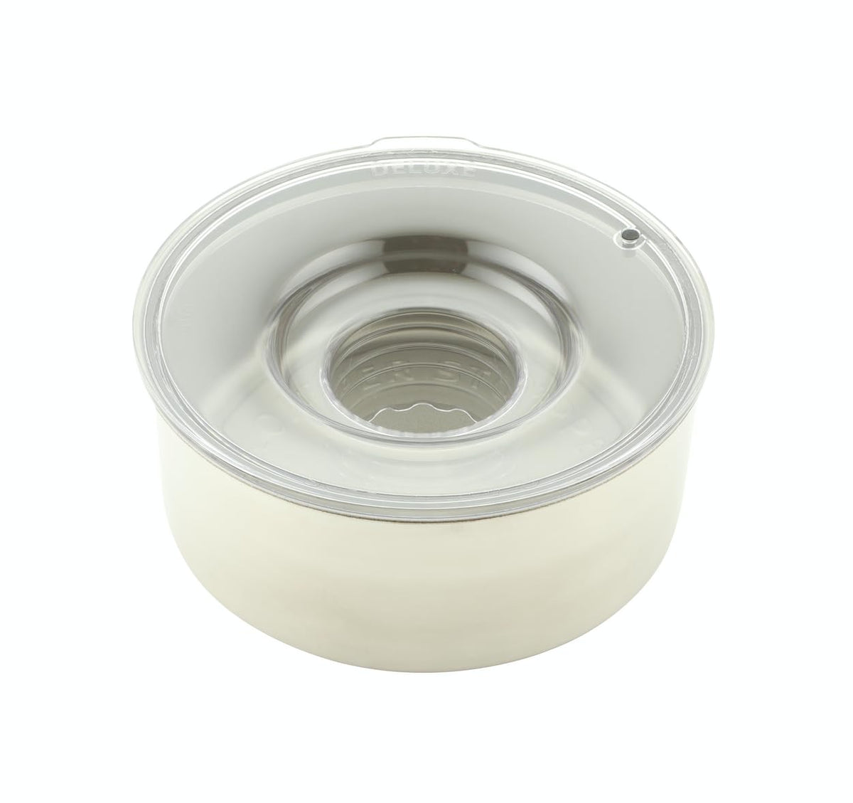 Slopper Stopper stainless steel bowl with 1 gallon capacity prevents spills.
