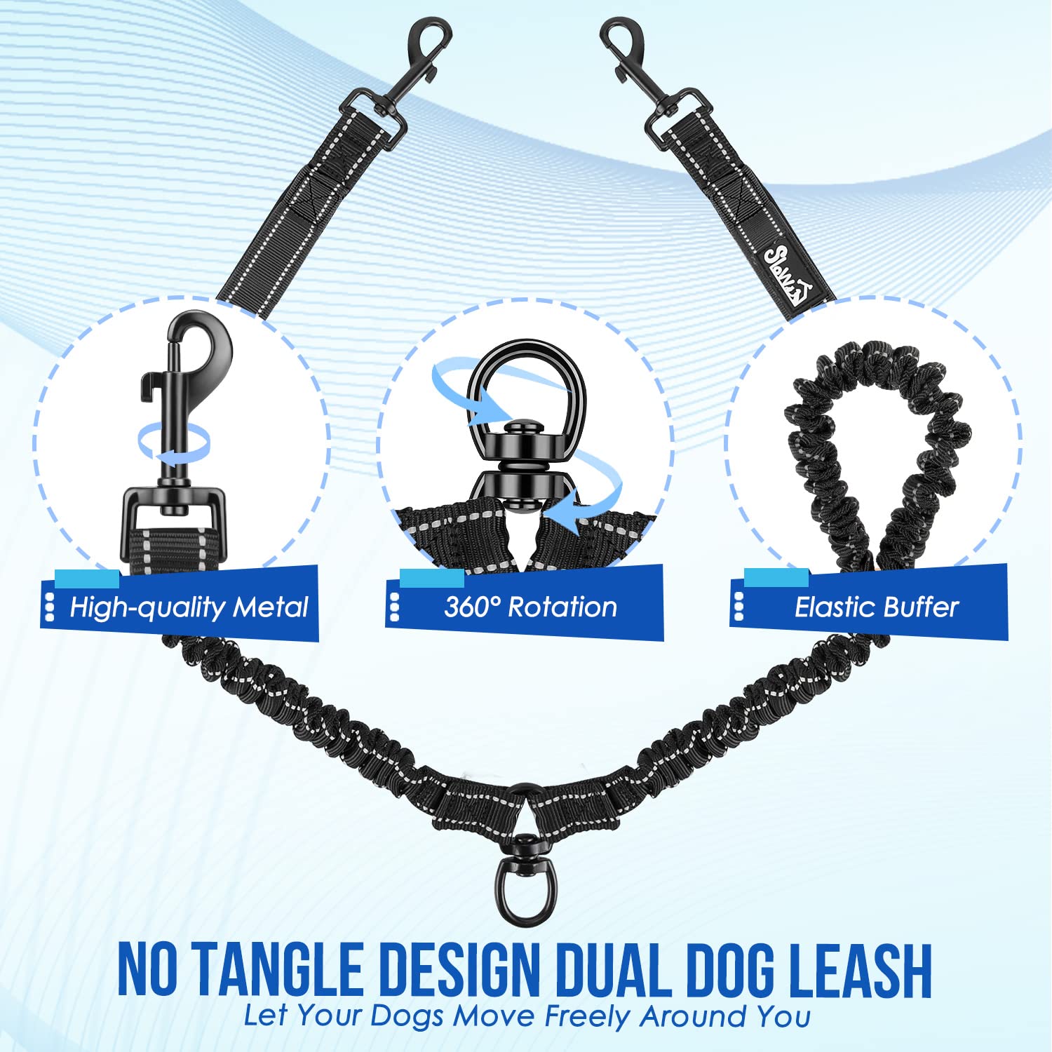 SlowTon 360-swivel-coupler keeps dogs from tangling through curves and turns.