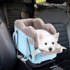 SlowTon Console Dog Car Seat front view with blue cushion for secure travel