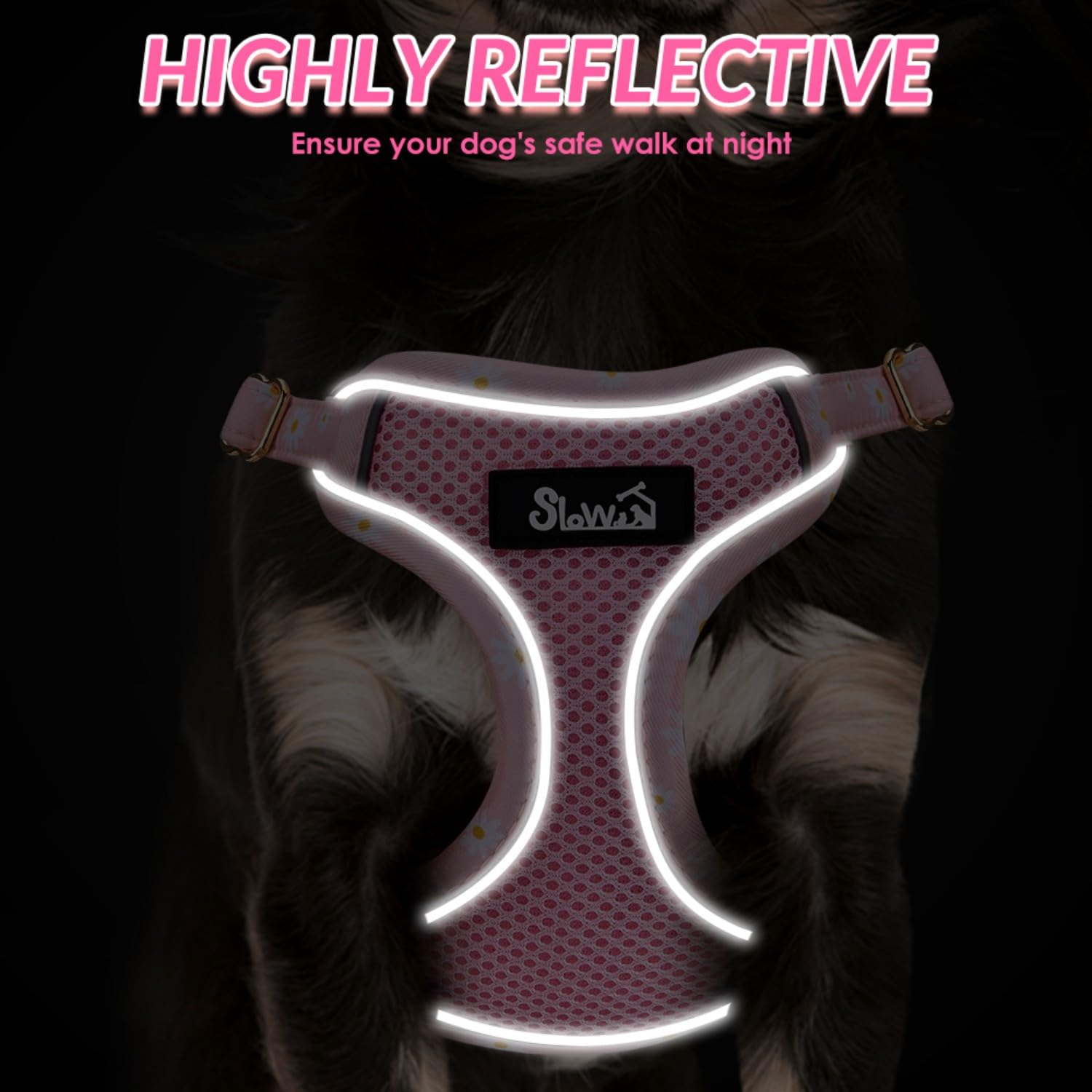 SlowTon daisy-pattern dog harness showcases stylish, comfortable design.
