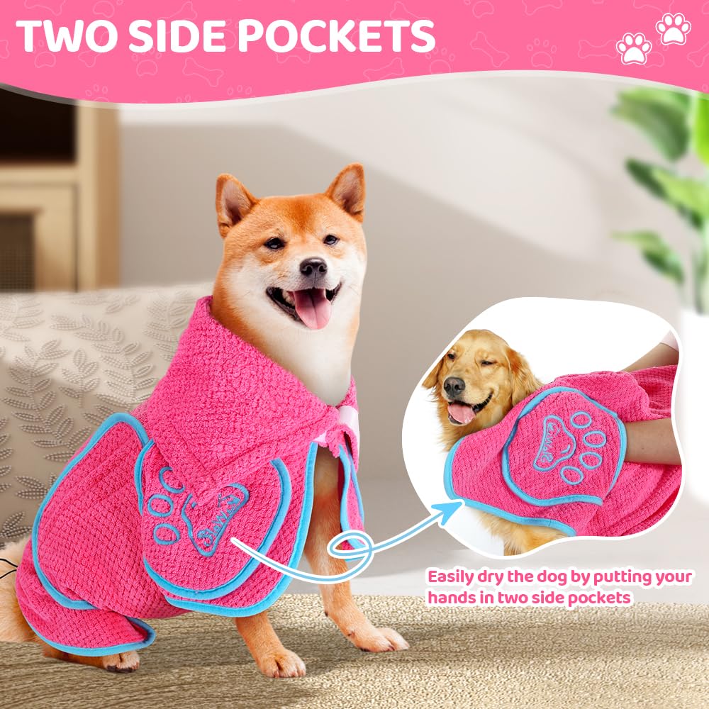 SlowTon dog bathrobe pink open-front legs reduce tripping during drying