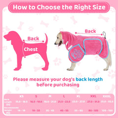 SlowTon dog bathrobe pink side pockets enable easy, hands-free drying