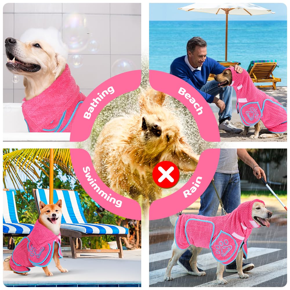 SlowTon dog bathrobe pink size-chart flatlay helps pick the right fit
