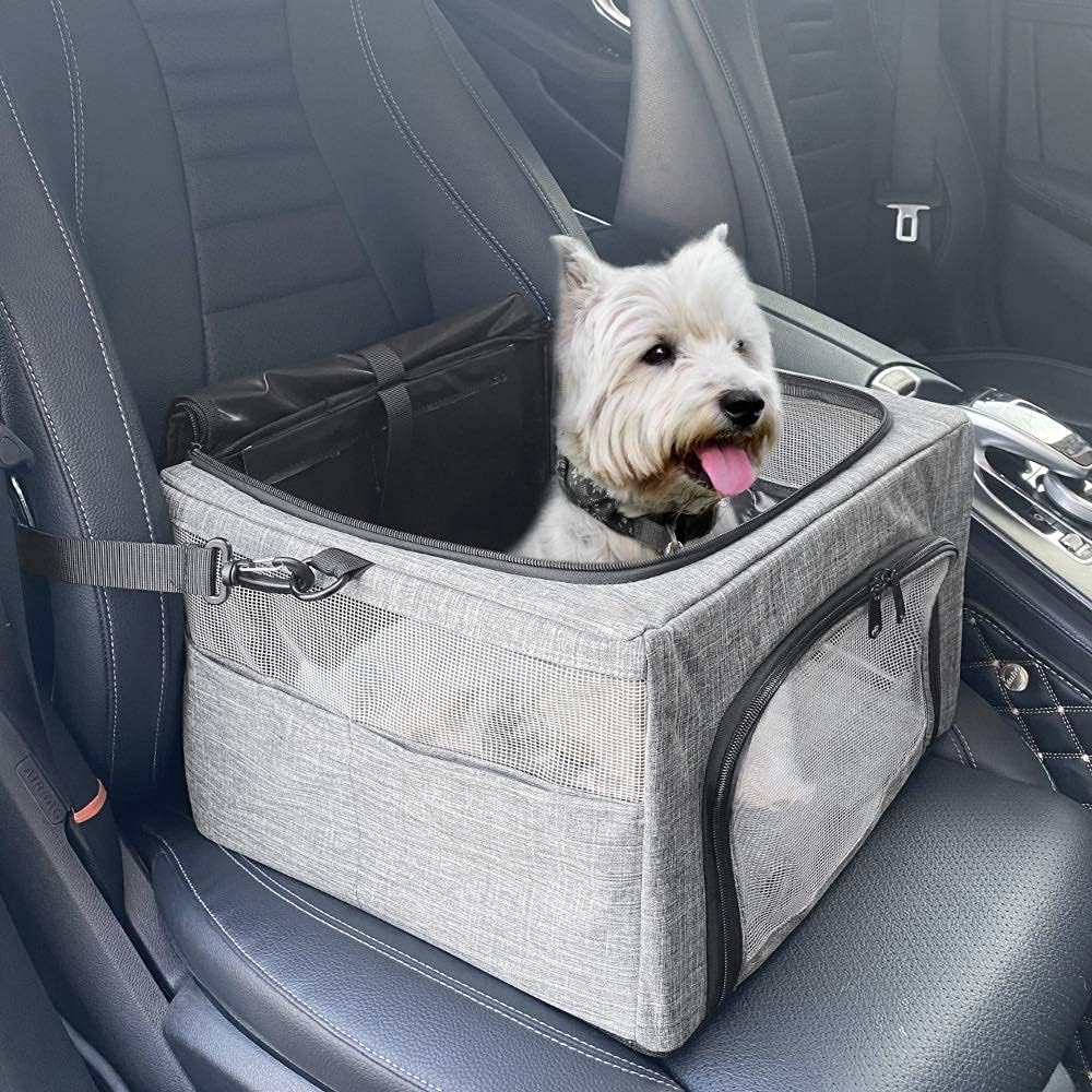 SlowTon dog booster car seat with a sturdy metal frame for safer car travel