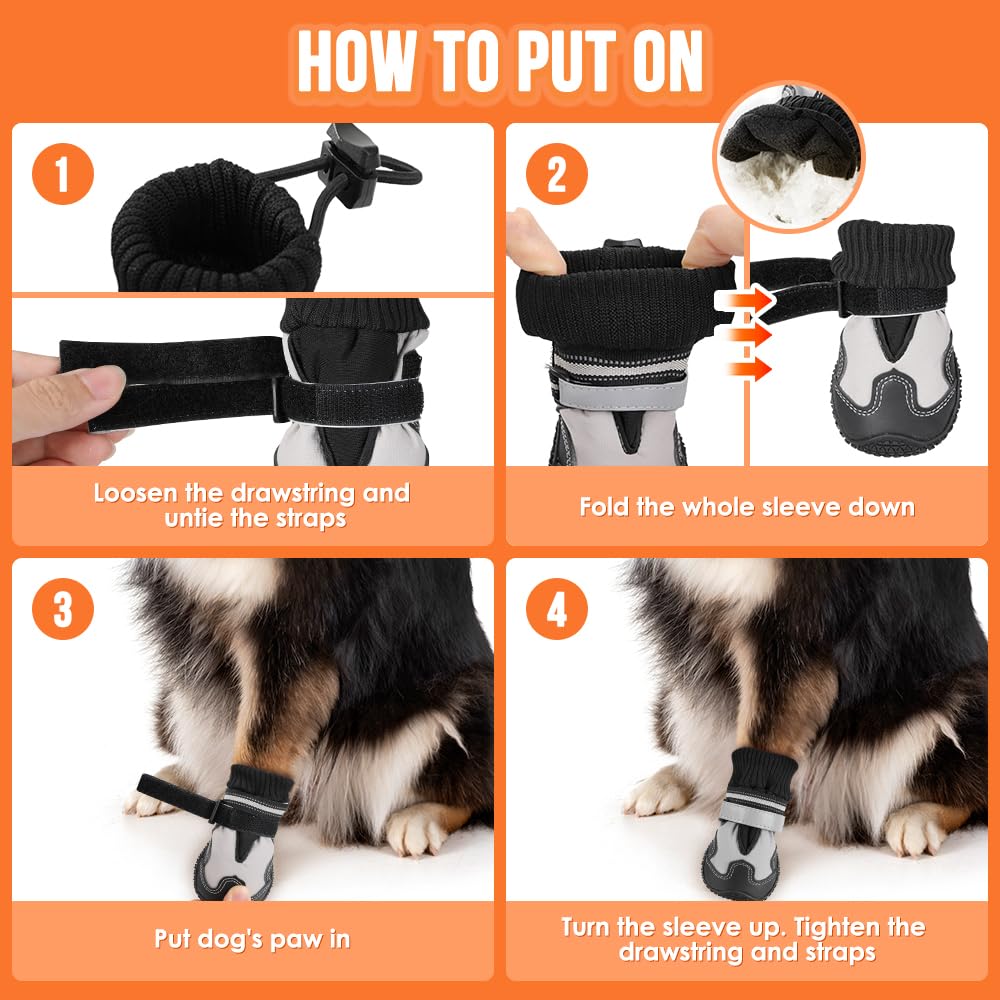 SlowTon Grey boots with white stitching offer stylish paw protection.