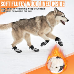 SlowTon Dog Boots with reflective straps improve nighttime visibility.