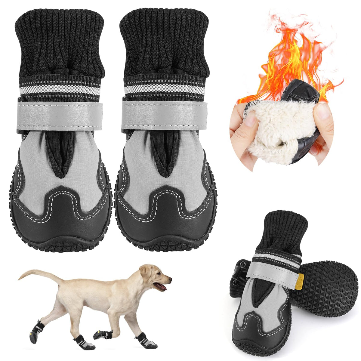 SlowTon Dog Boots with warm fur inside keep paws cozy in cold weather.