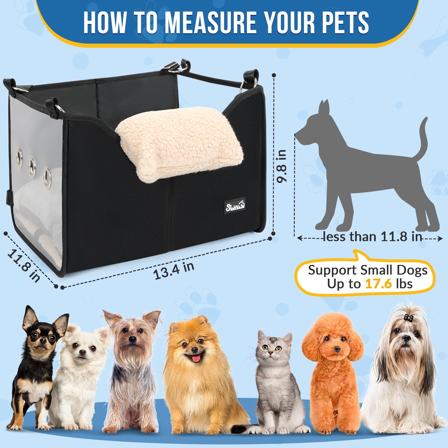 SlowTon dog car seat fits small dogs under 8 kg for compact travel.