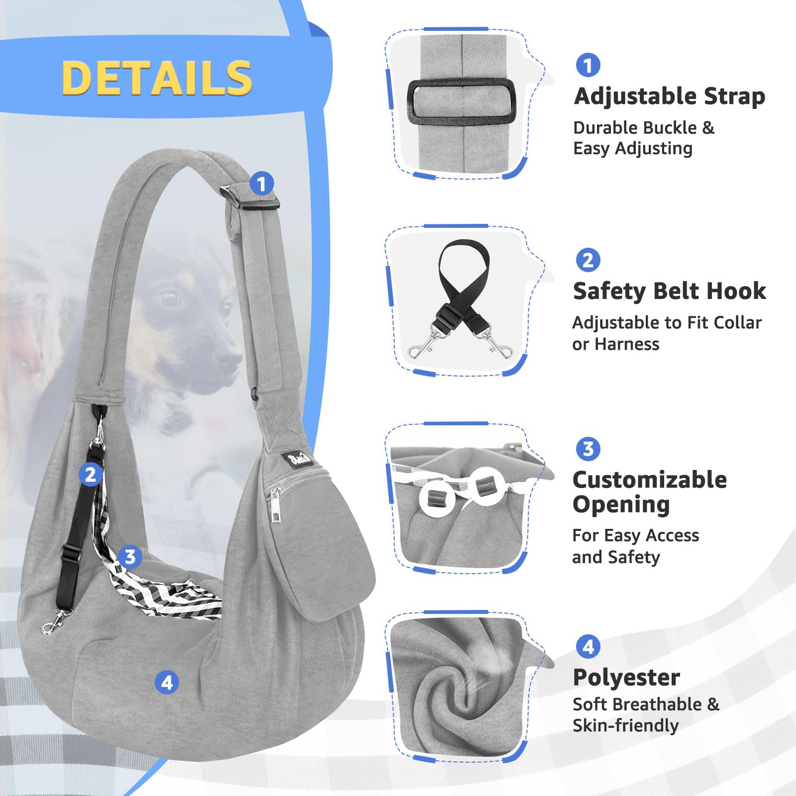 SlowTon Dog Carrier Sling adjustable-strap enables comfortable, customized lengths for different users